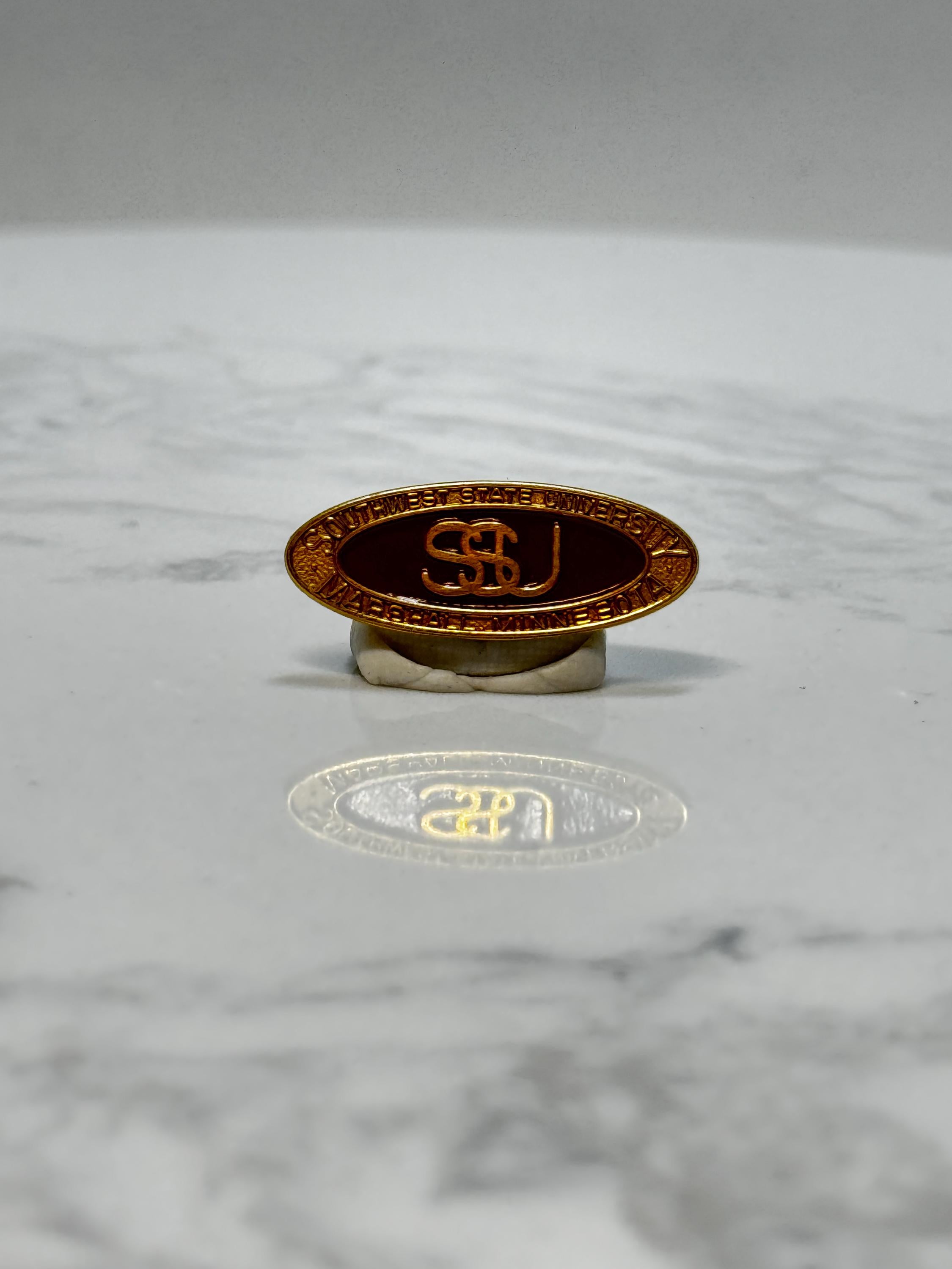 Southwest State University Lapel Pin: Gold Maroon Enamel - Vintage College Accessory