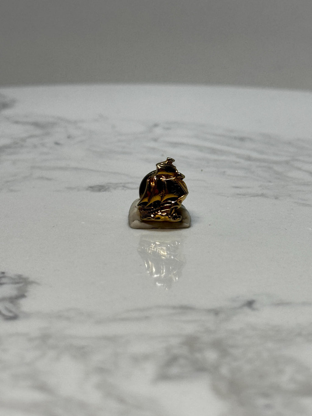 Tall Ship Lapel Pin: Gold Tone Enamel - Nautical Vintage Accessory