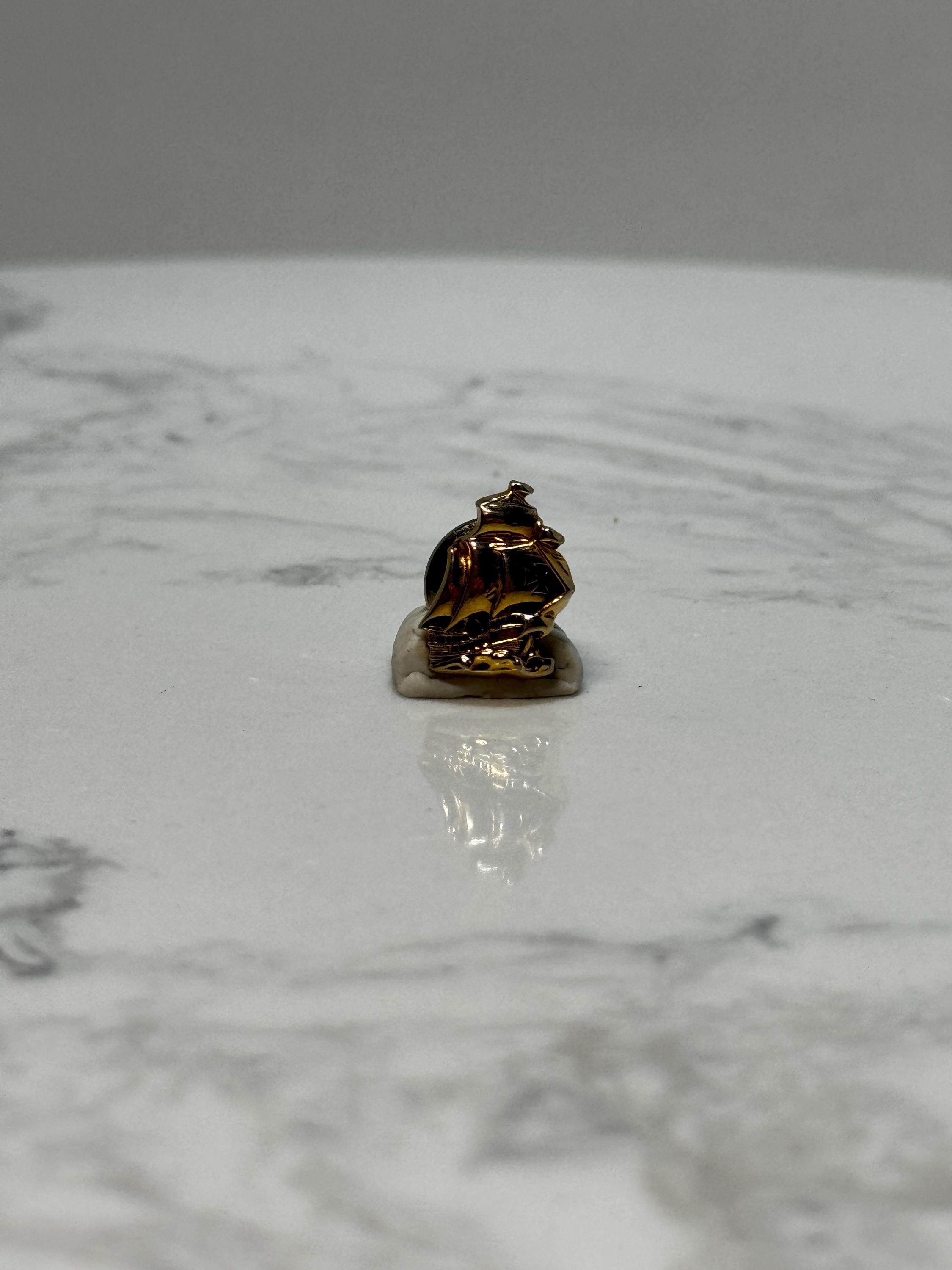 Tall Ship Lapel Pin: Gold Tone Enamel - Nautical Vintage Accessory