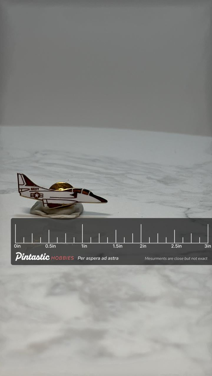 Vintage U.S. Navy Trainer Jet Lapel Pin – T-2 Buckeye Style Military Aircraft with ruler overlay for size reference