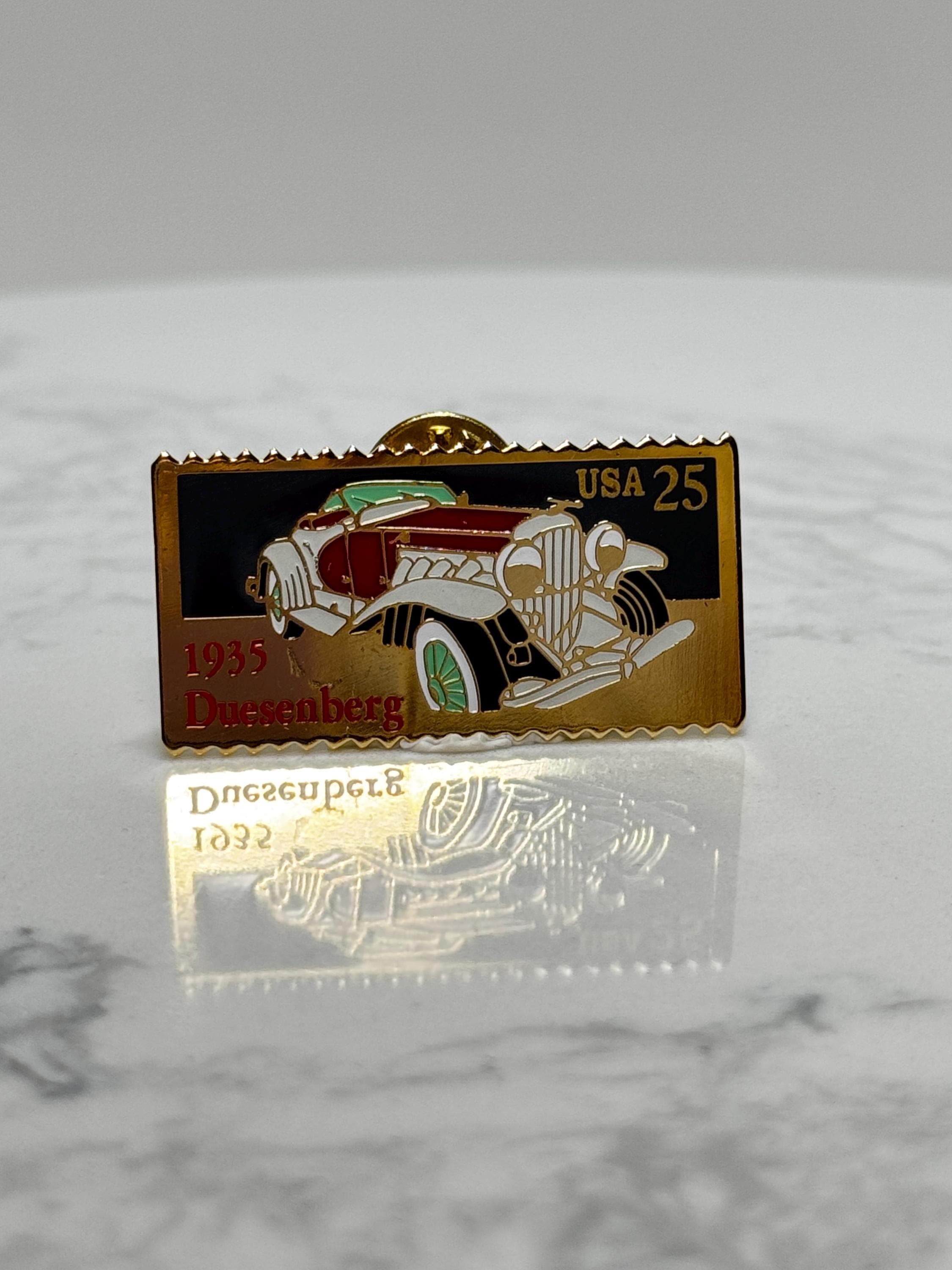 1935 Duesenberg Car Pin: Gold Tone Enamel - Vintage Collectible Accessory