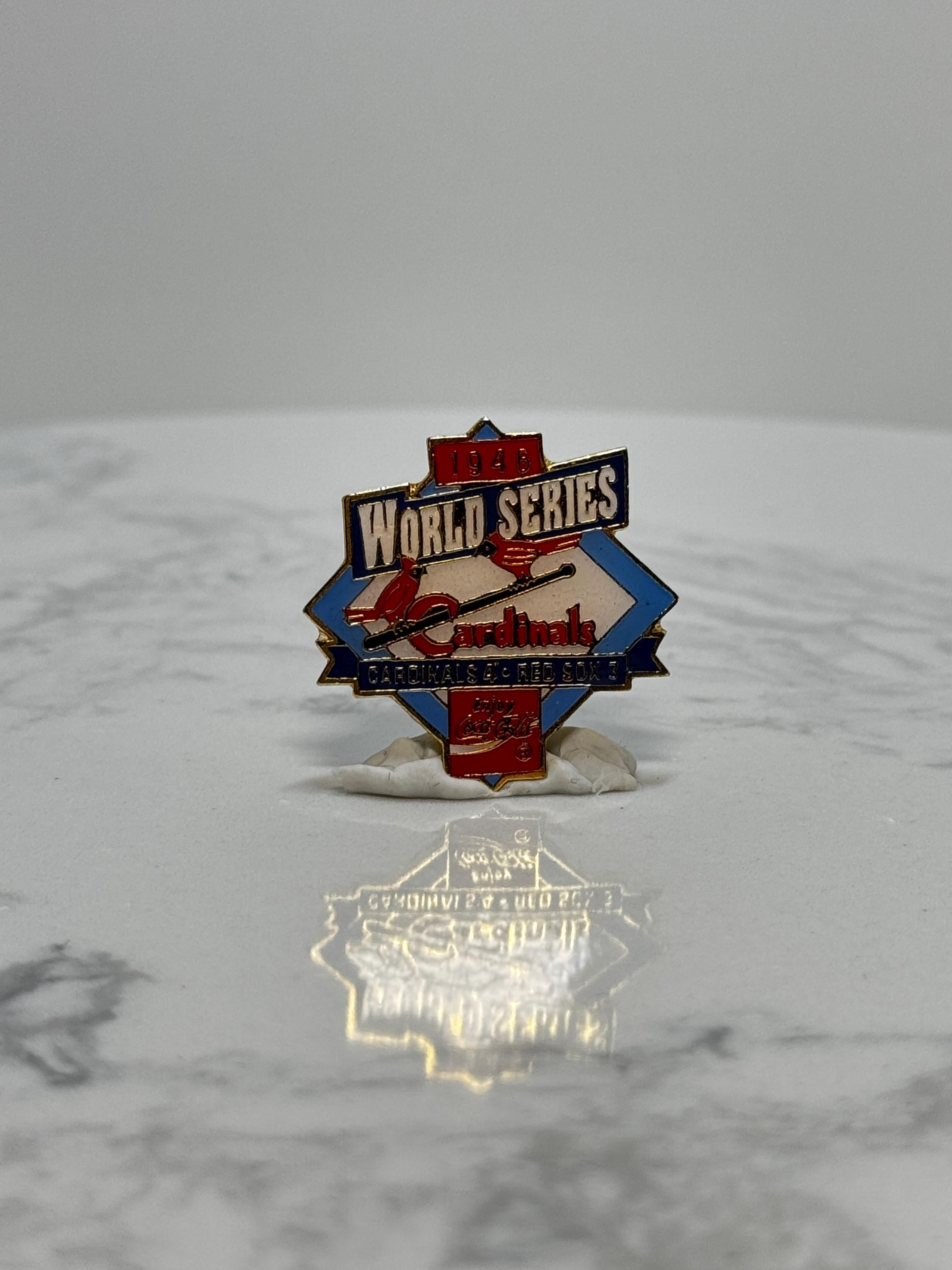 1946 World Series Baseball Pin: Red Blue Enamel Finish - Vintage Sports Accessory
