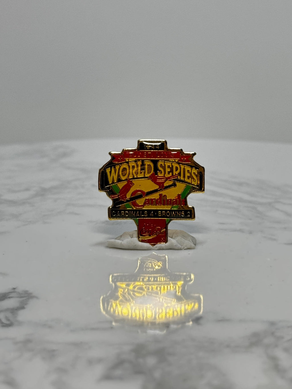 1944 World Series Pin: Red/Gold Enamel - Baseball History Accessory
