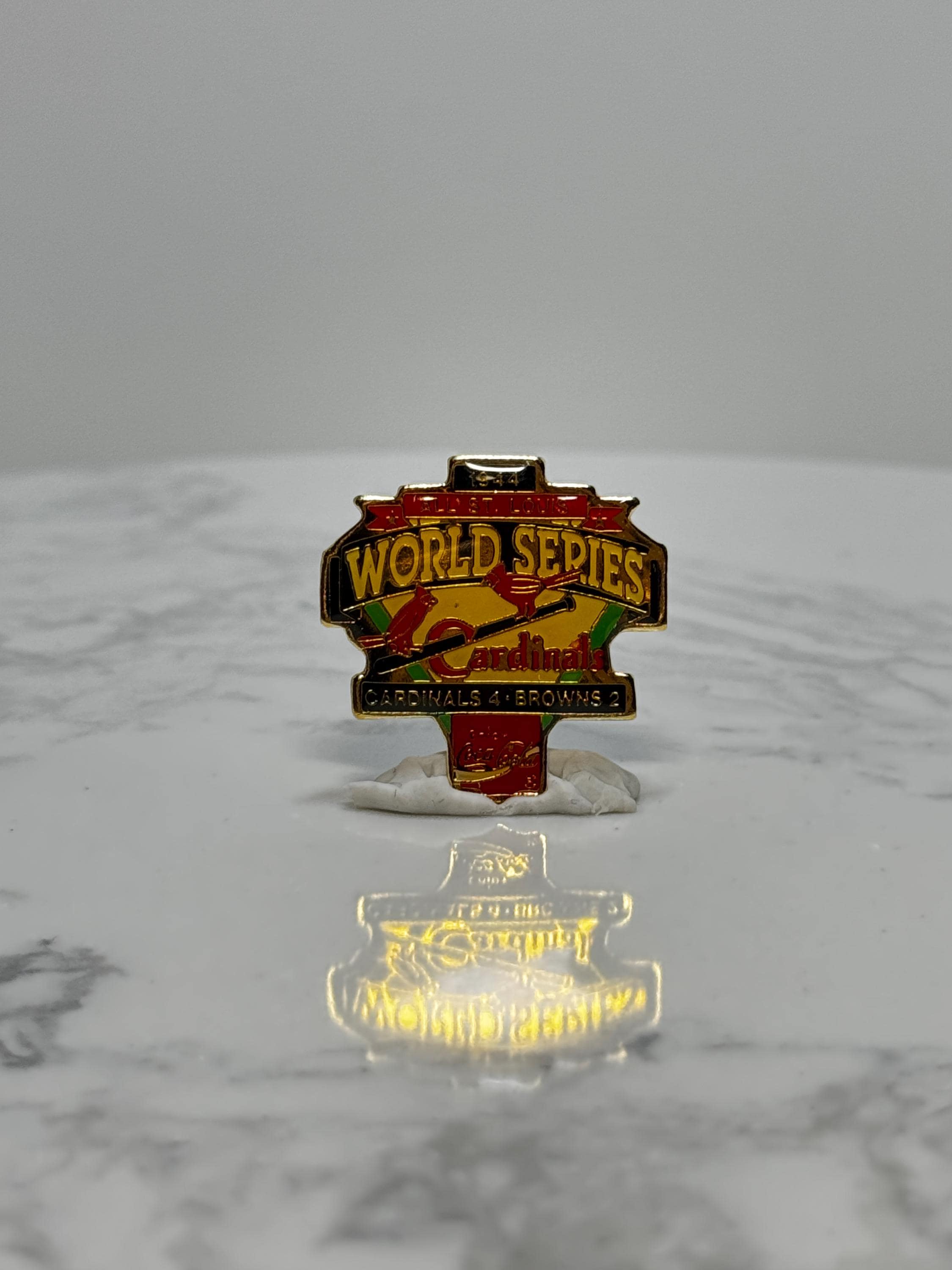 1944 World Series Pin: Red/Gold Enamel - Baseball History Accessory