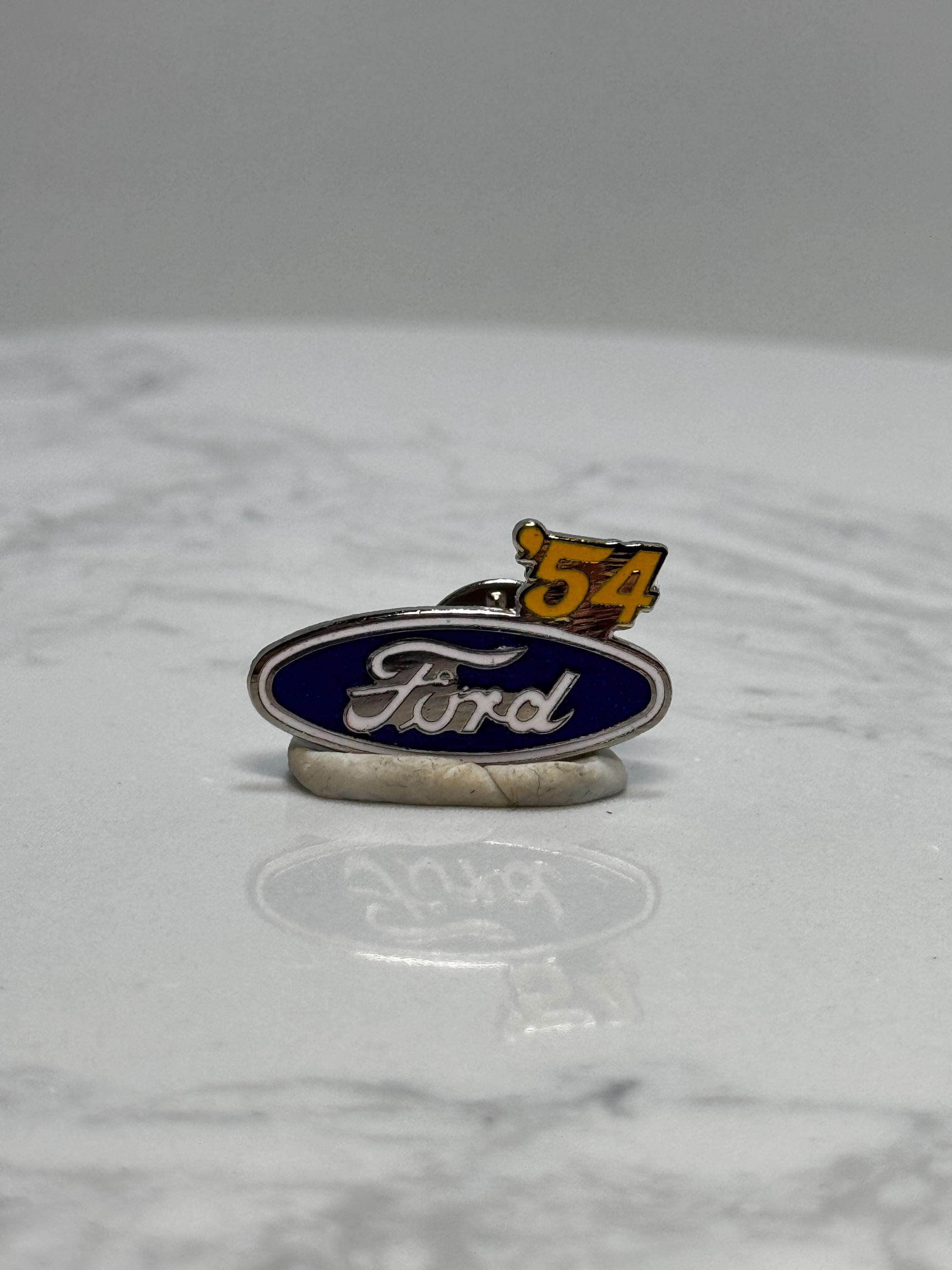 Ford '54 Logo Pin: Blue Enamel & Silver Tone - Vintage Auto Accessory