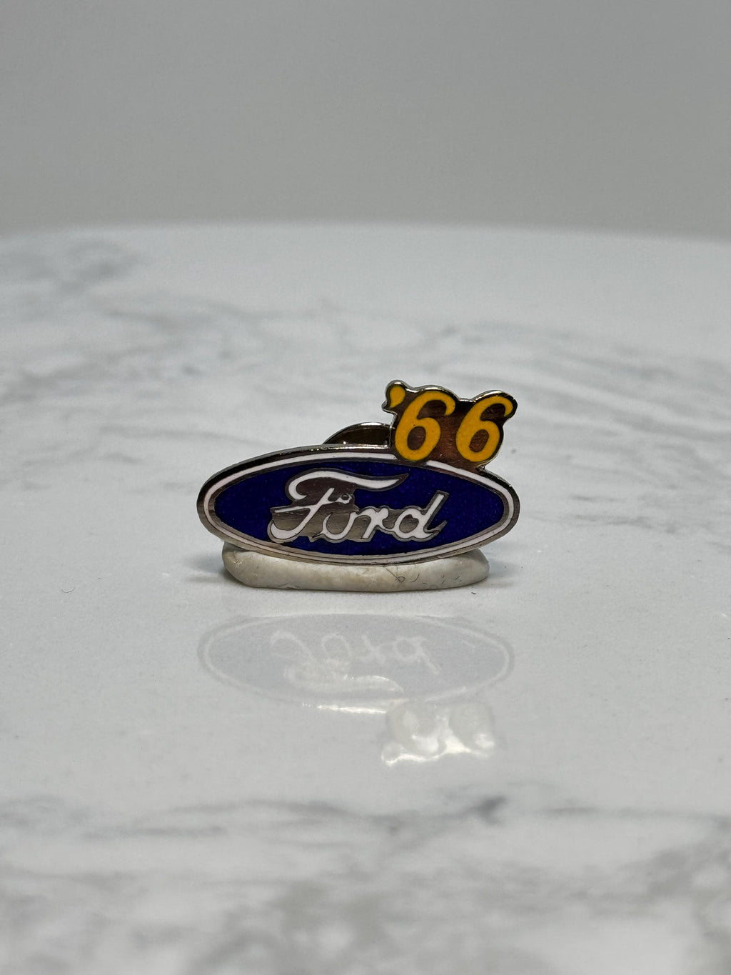 Ford '66 Logo Pin: Blue Enamel & Silver Tone - Vintage Auto Accessory