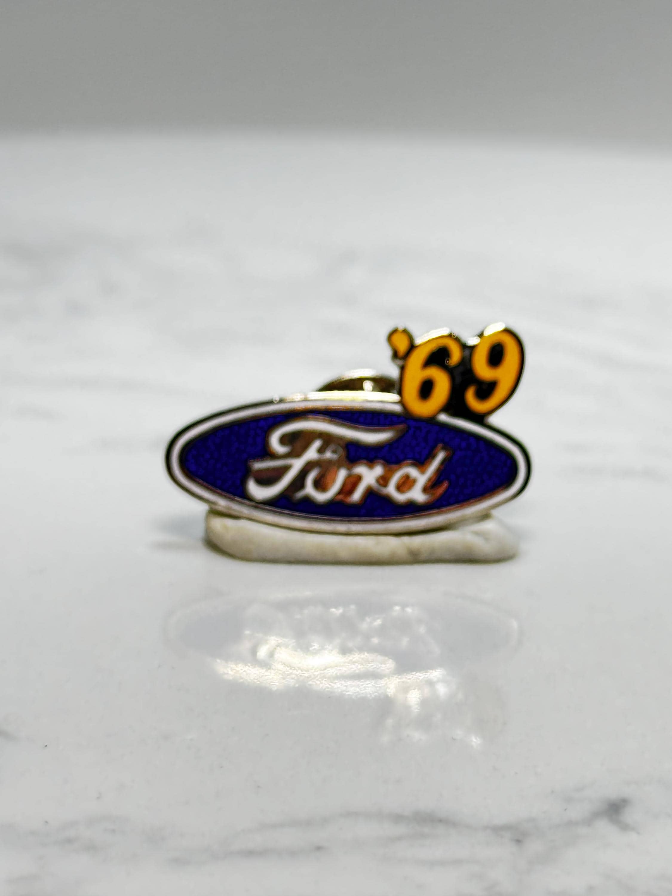 Ford '69 Logo Pin: Blue Enamel - Vintage Car Collectible Accessory