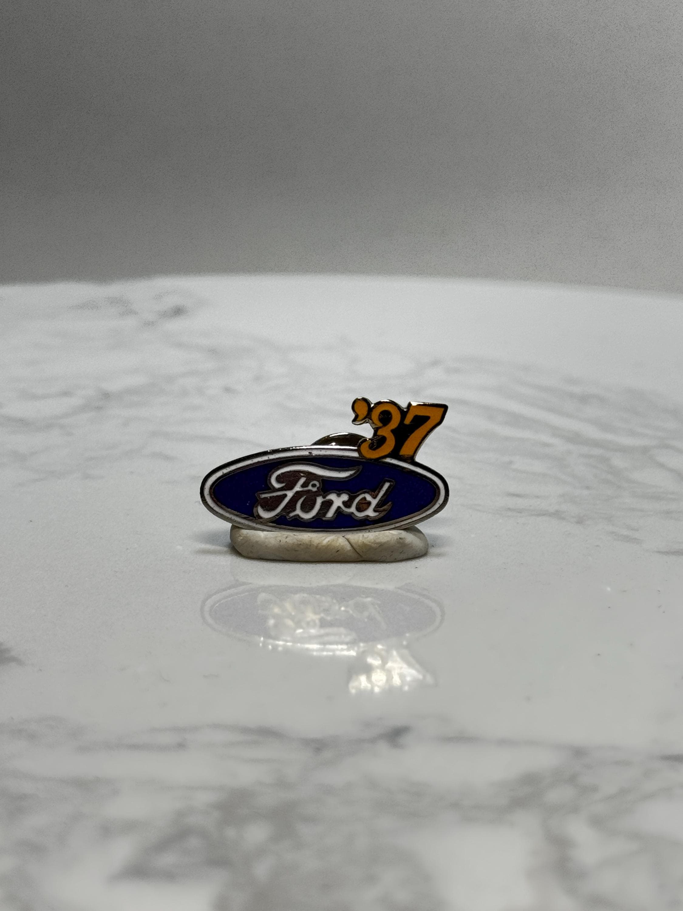 Ford '37 Car Logo Pin: Blue Enamel Finish - Vintage Auto Accessory