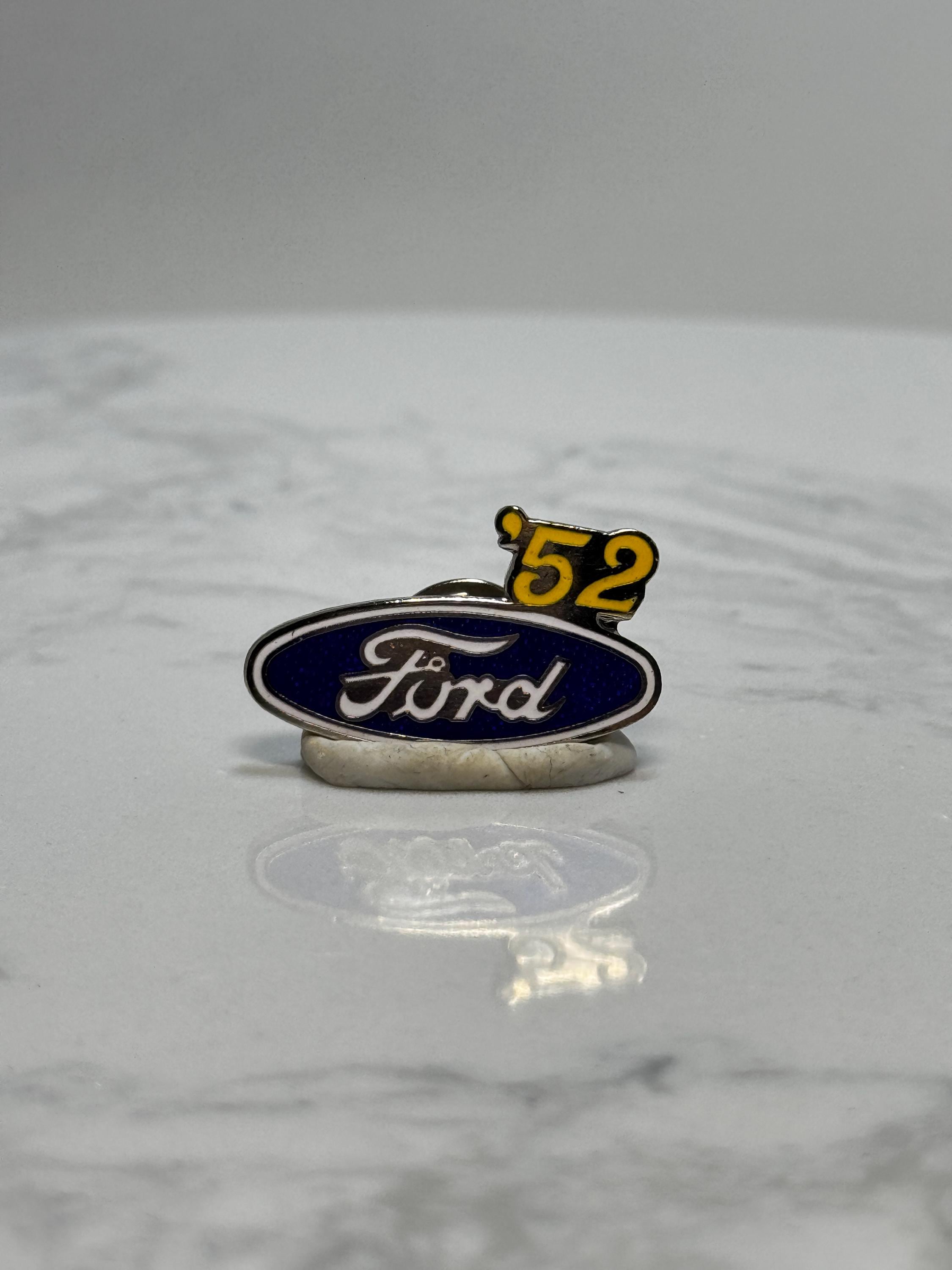 Ford '52 Car Pin: Blue & Yellow Enamel - Vintage Auto Accessory