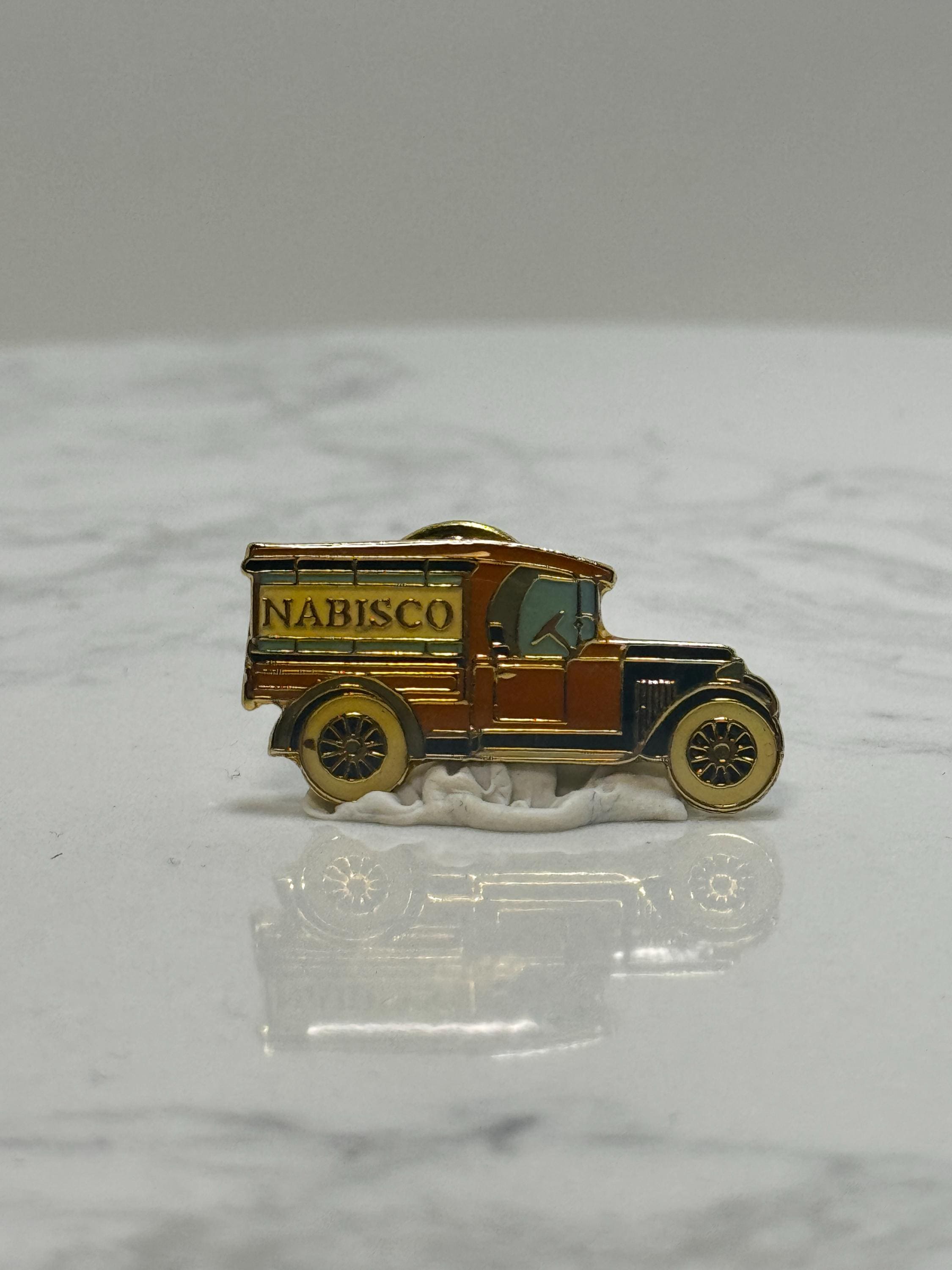 Nabisco Delivery Truck Pin: Gold Enamel Vintage Style - Collectible Accessory