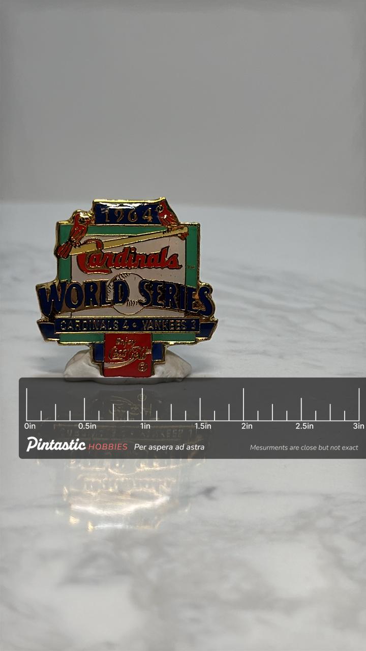 1964 World Series Baseball Pin: Multicolor Enamel - Vintage Sports Accessory with ruler overlay for size reference