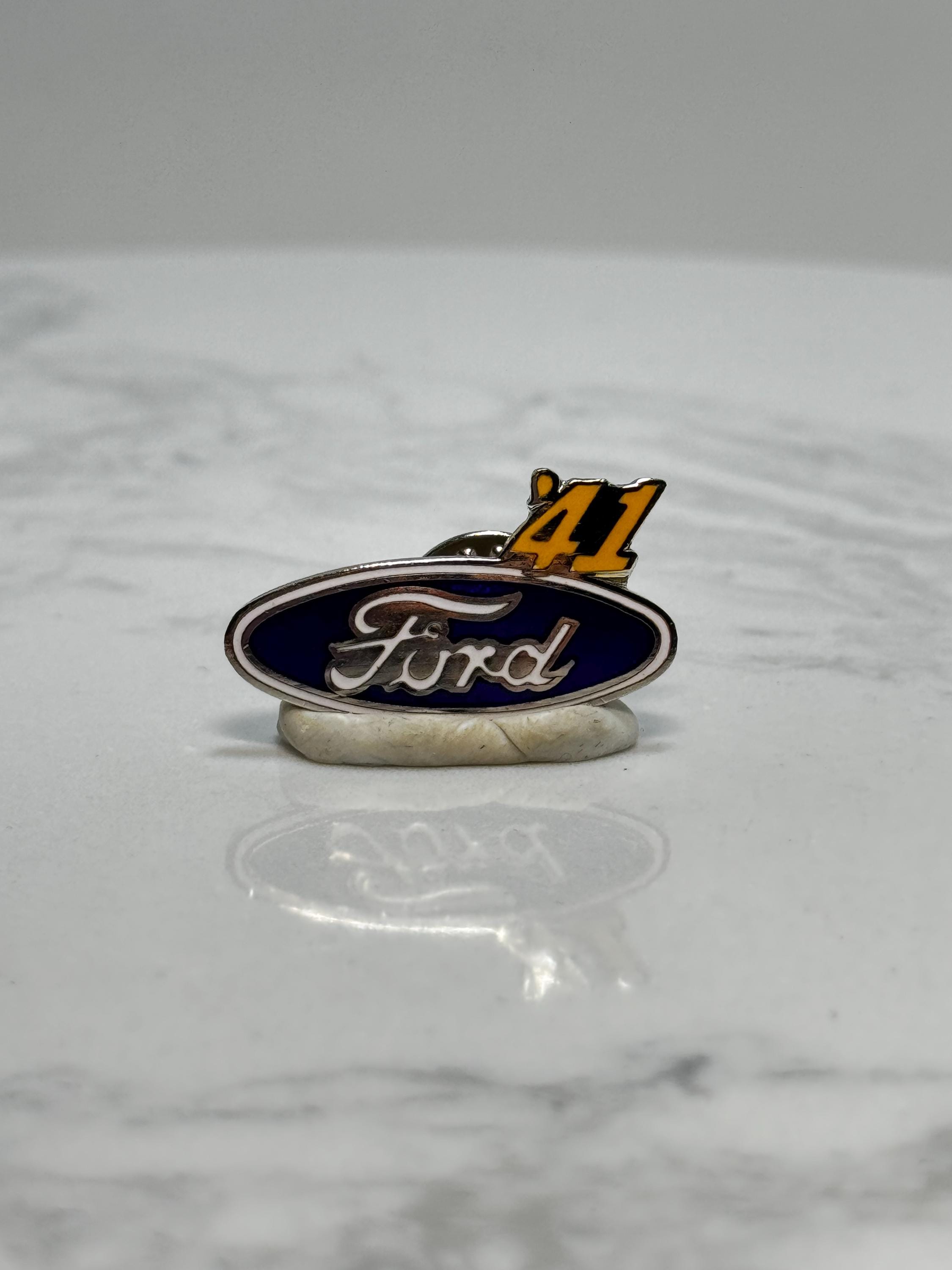 Ford '41 Logo Pin: Blue Enamel Silver-Tone - Vintage Car Accessory