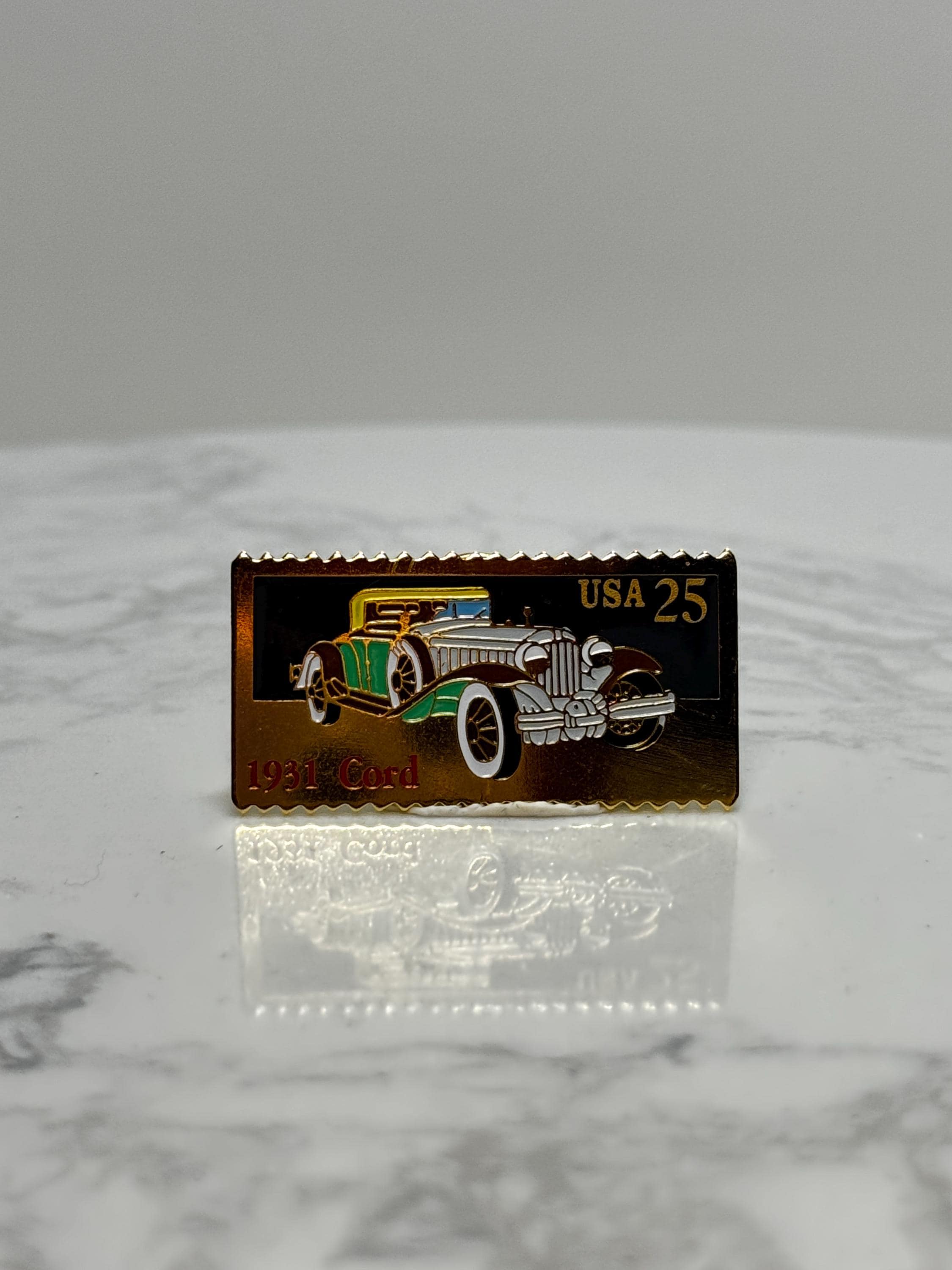 1931 Cord Car Lapel Pin: Gold Enamel Finish - Vintage Auto Accessory