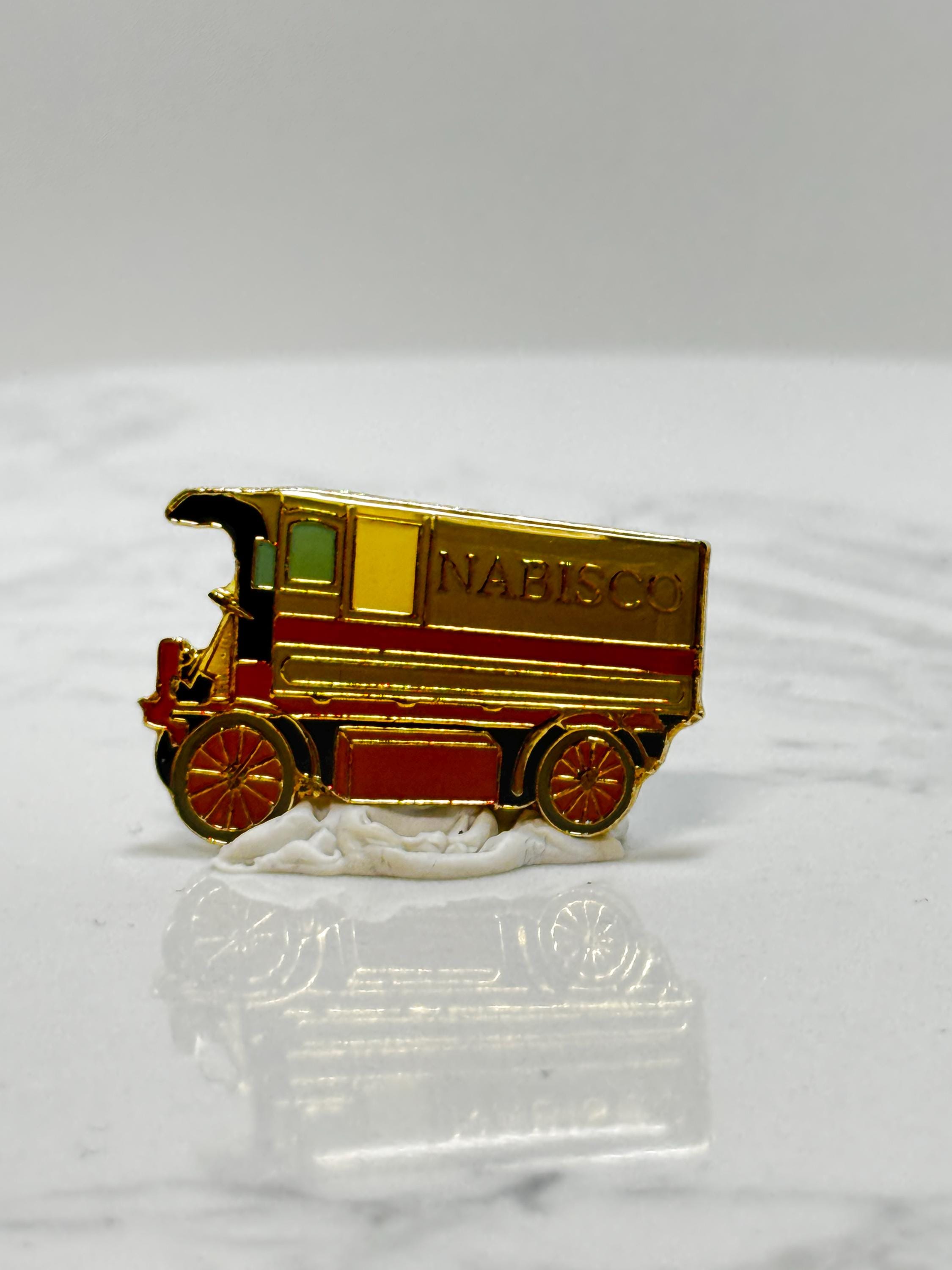 Nabisco Delivery Truck Pin: Gold Red Enamel - Vintage Company Accessory