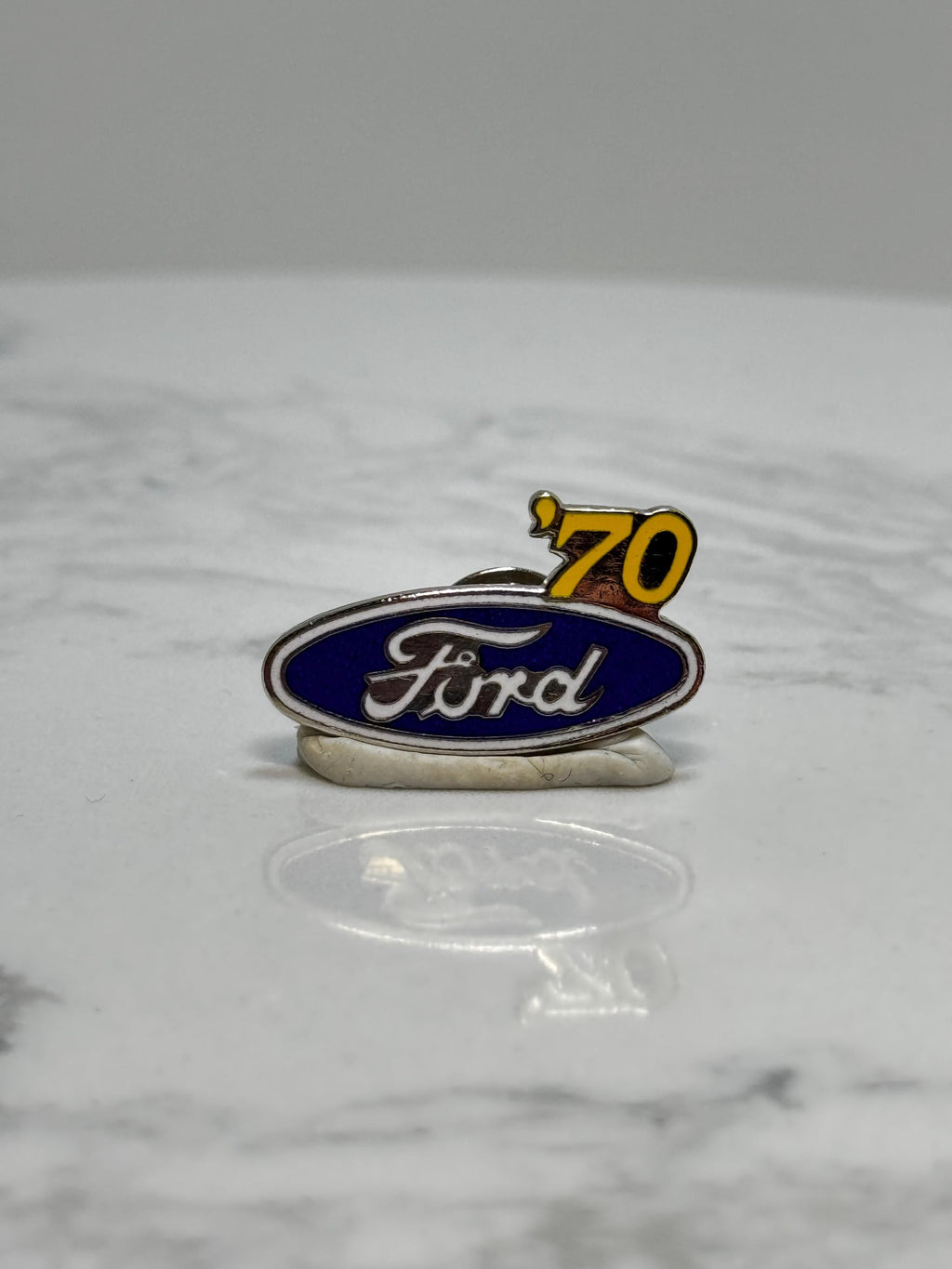 Ford '70 Logo Pin: Blue Enamel with Yellow '70 - Classic Car Accessory