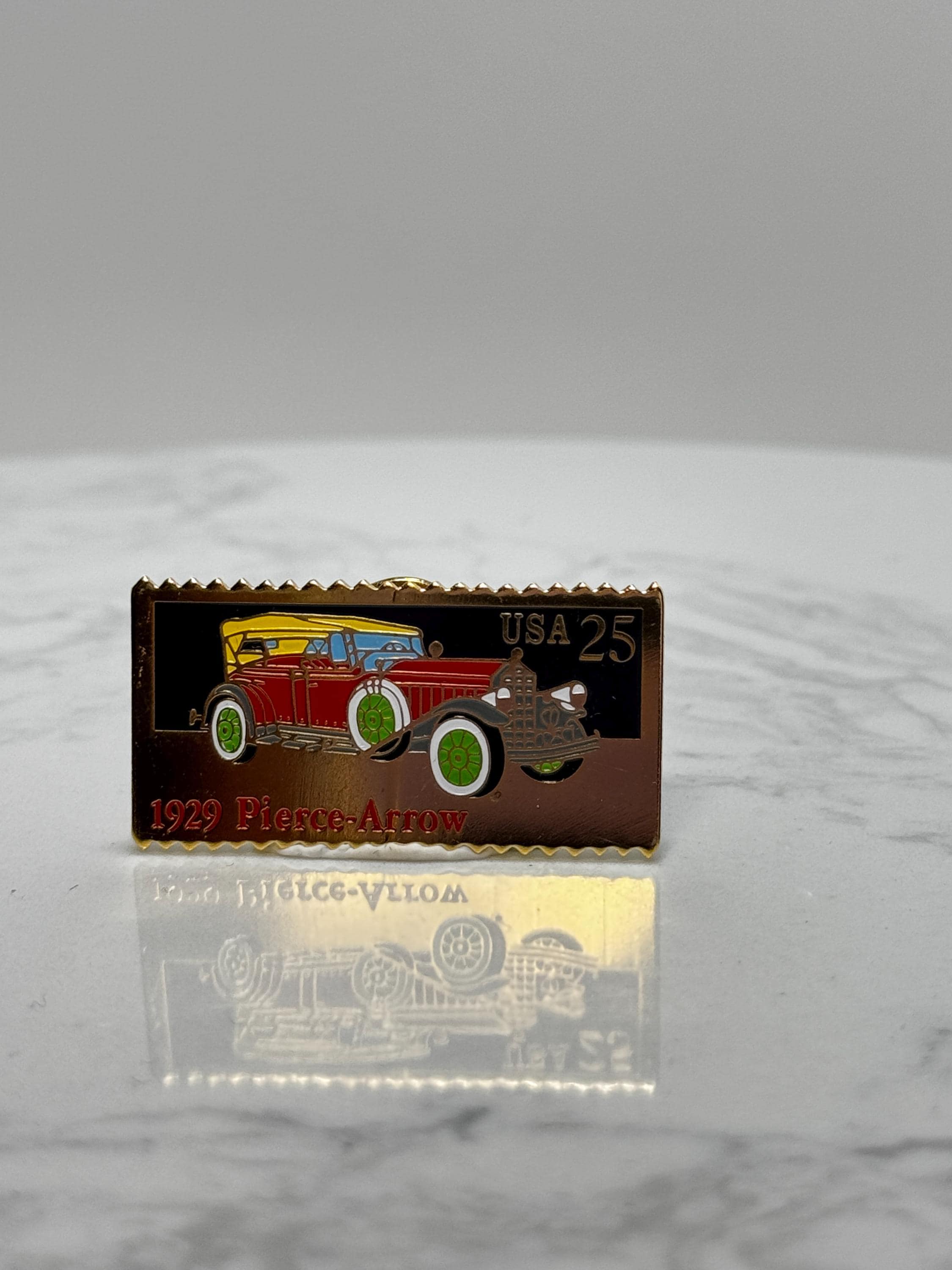 1929 Pierce-Arrow Car Pin: Enamel Gold-Tone - Vintage Auto Accessory