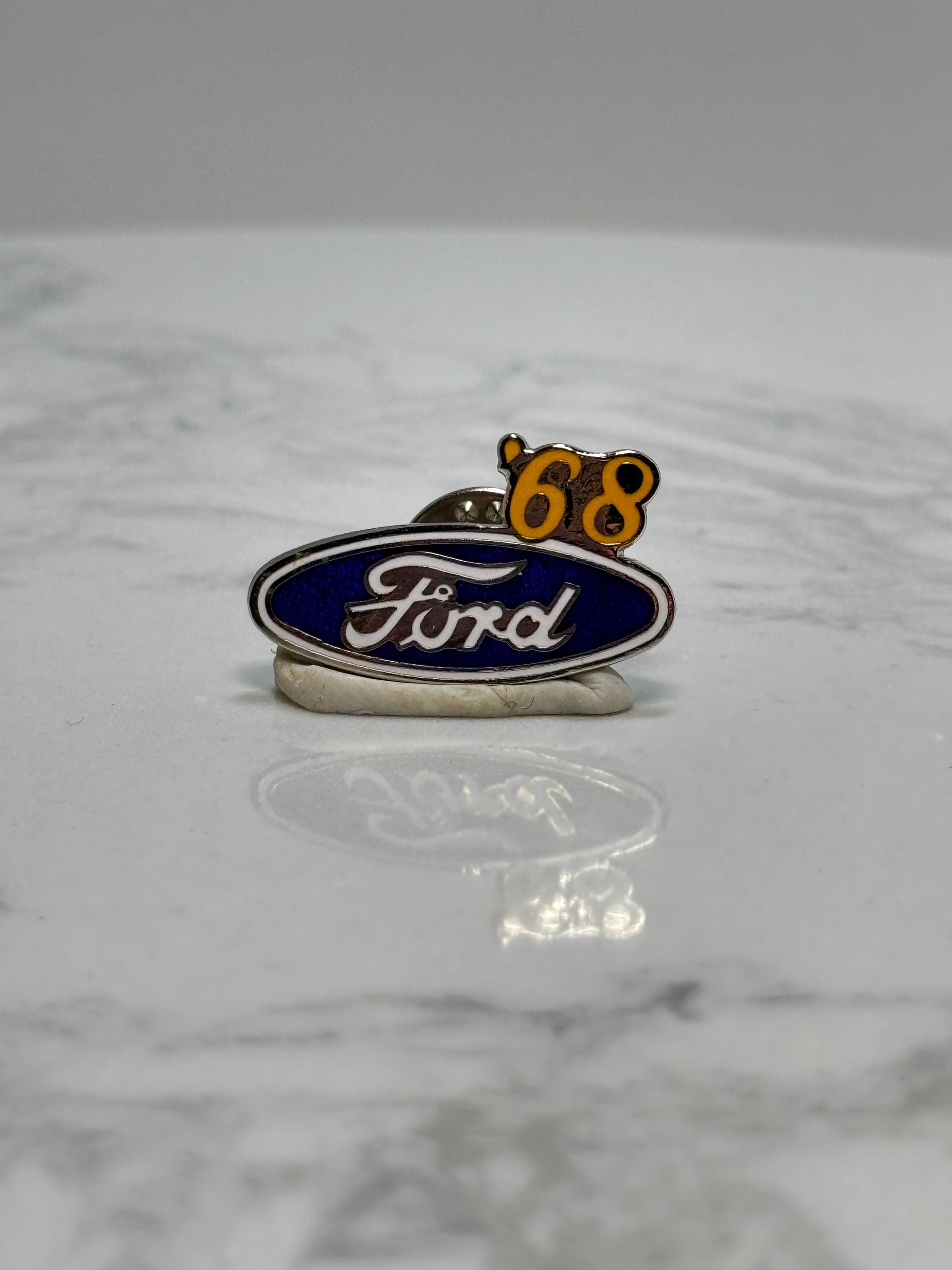 Ford '68 Enamel Pin: Blue & Yellow Finish - Vintage Auto Accessory