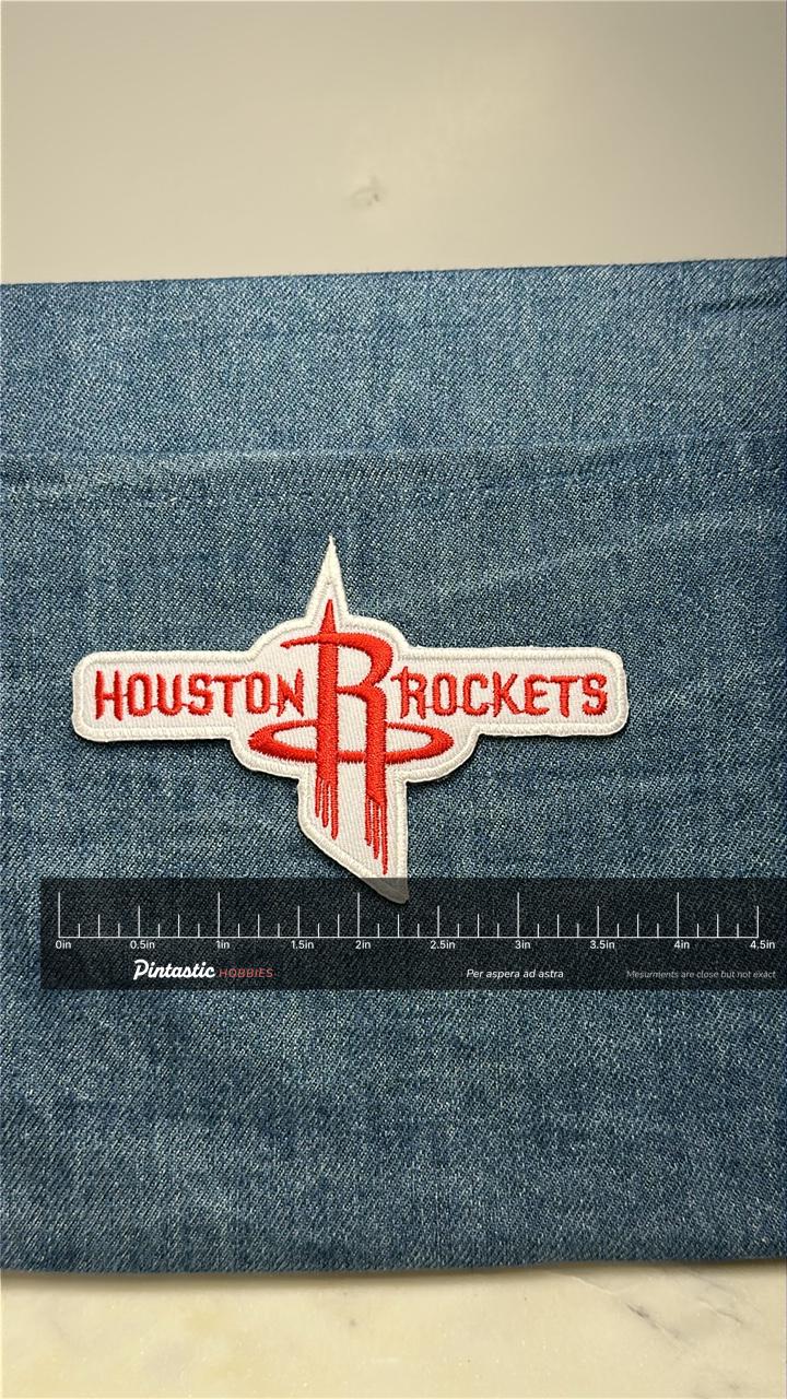 Houston Rockets Collectable Patch: Red & White Logo - Sports Accessory with ruler overlay for size reference