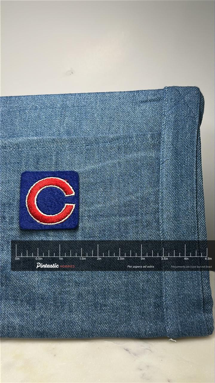 Chicago Cubs Collectable Patch: Bold Red & Blue - Vintage Sports Accessory with ruler overlay for size reference