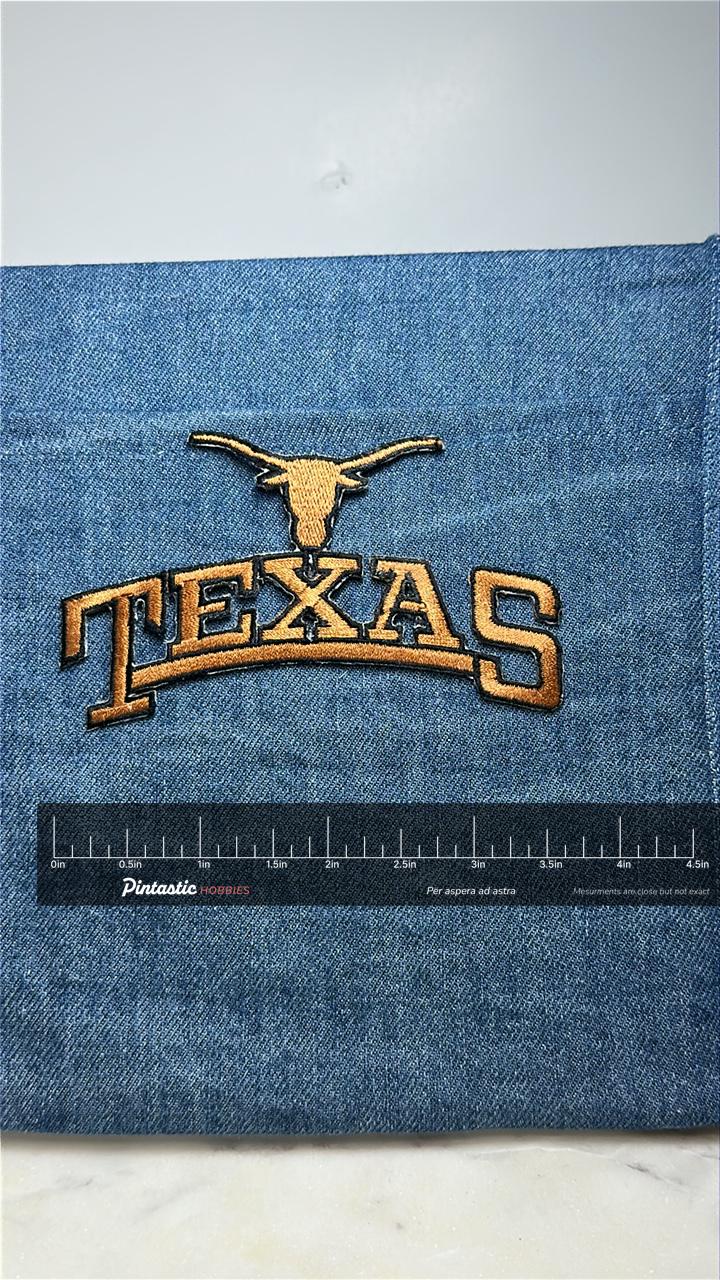 University of Texas Collectable Patch: Gold & Black - College Spirit Accessory with ruler overlay for size reference