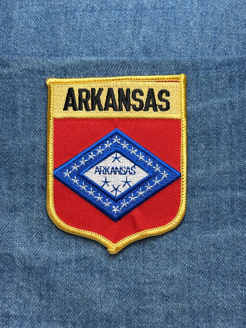 Arkansas Collectable Patch: Red Gold Shield Style - State Pride Accessory
