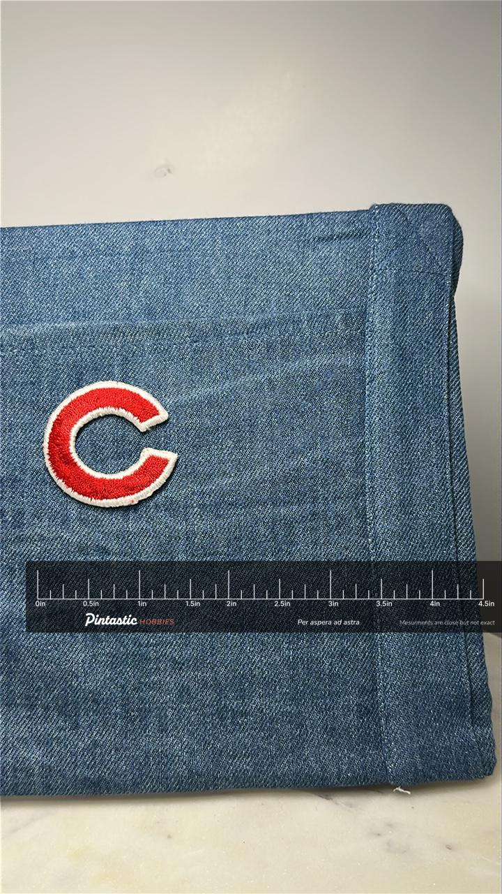 Chicago C Collectable Patch: Red & White - Vintage Sports Accessory with ruler overlay for size reference