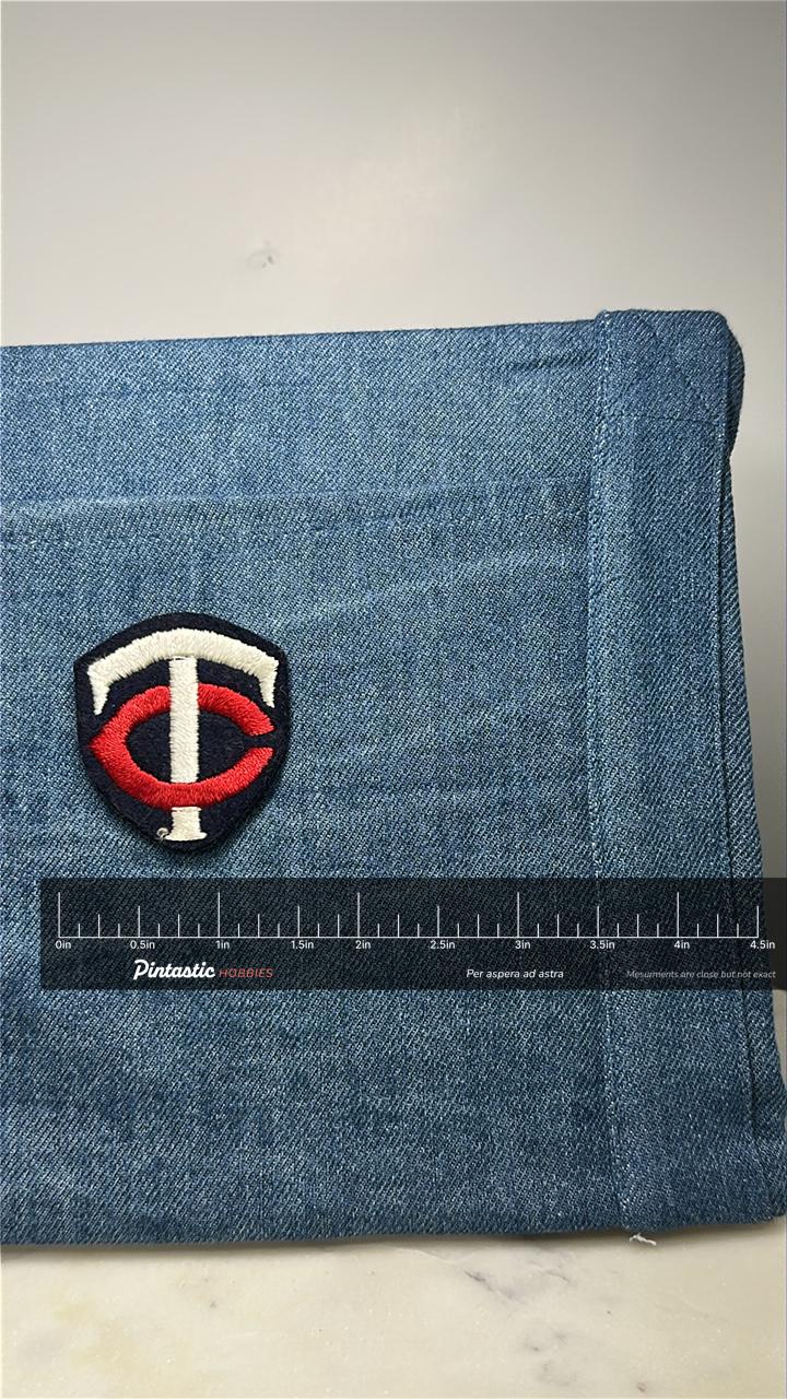 Minnesota Twins Collectable Patch: Red/White/Blue Felt - Vintage Sports Accessory with ruler overlay for size reference
