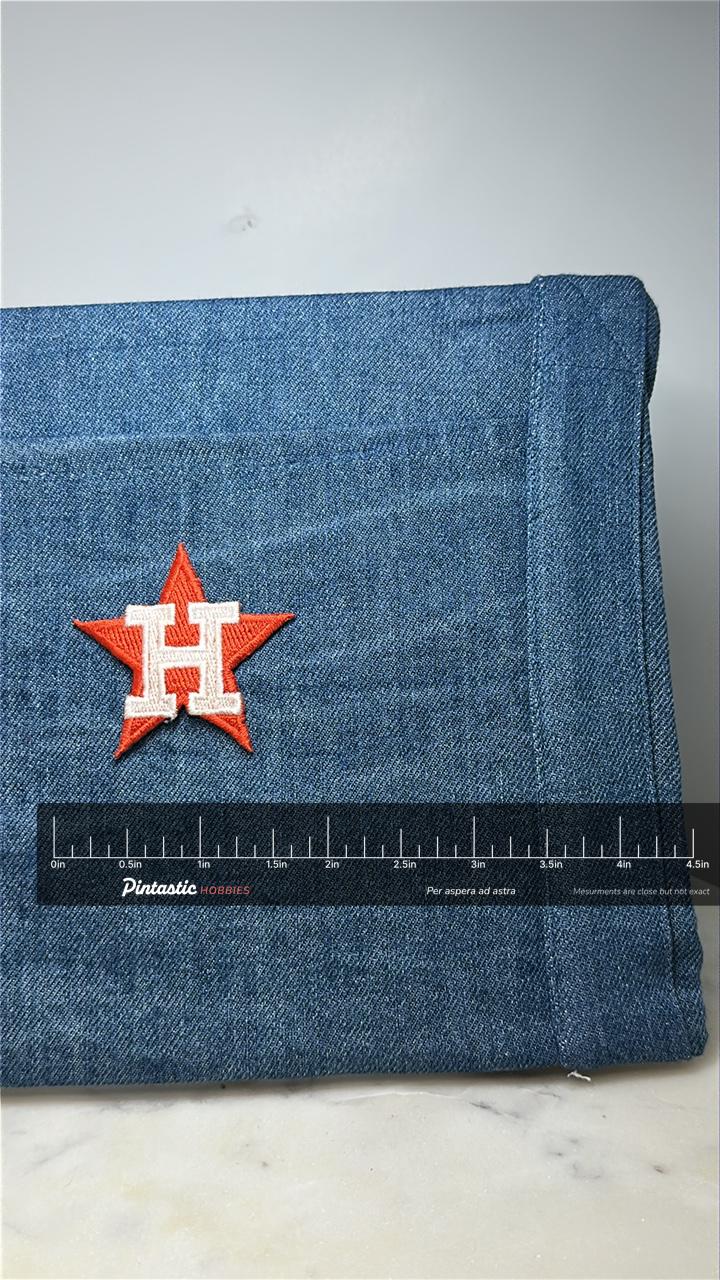 Houston Astros Collectable Patch: Red Star Design - Retro Sports Accessory with ruler overlay for size reference