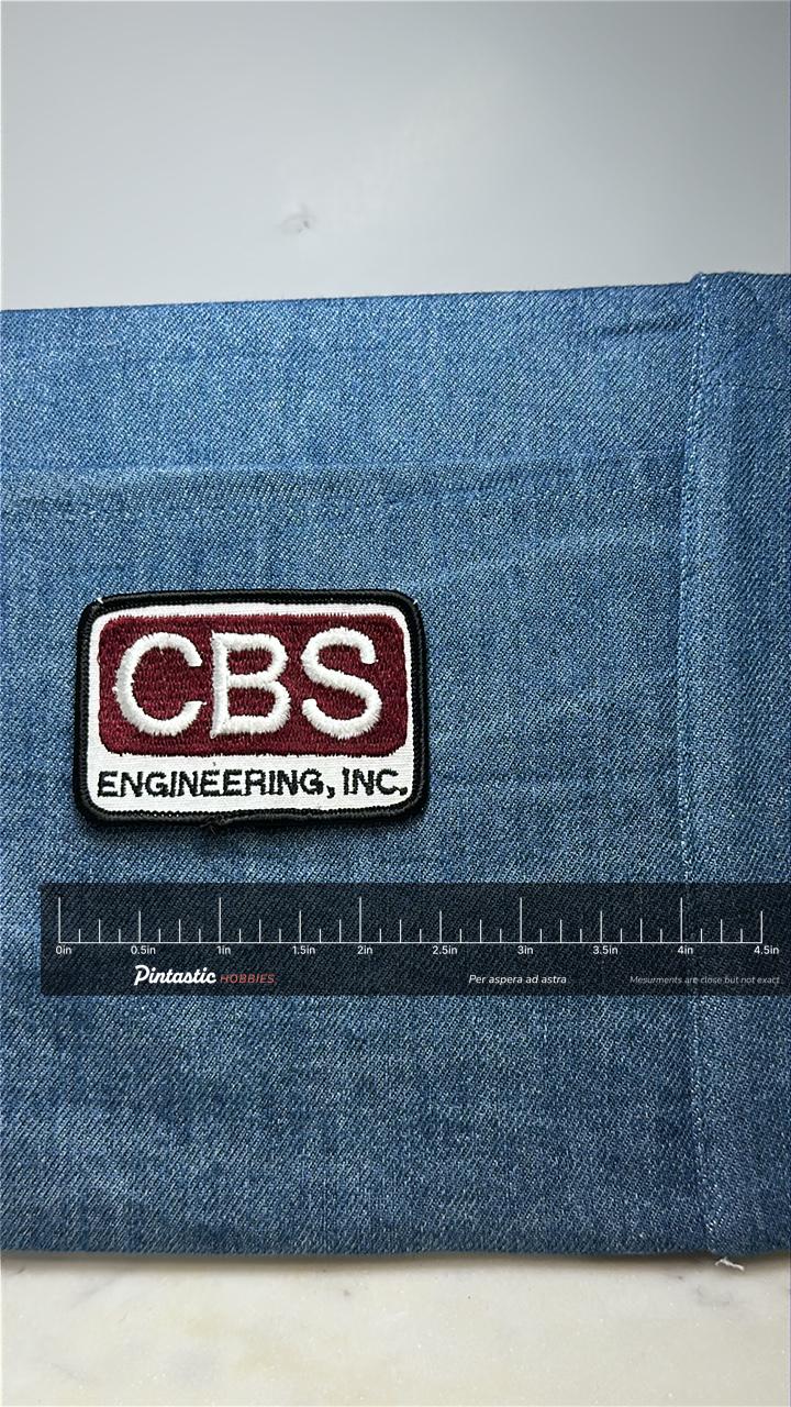 CBS Engineering Collectable Patch: Red & White Logo - Vintage Workwear Accessory with ruler overlay for size reference