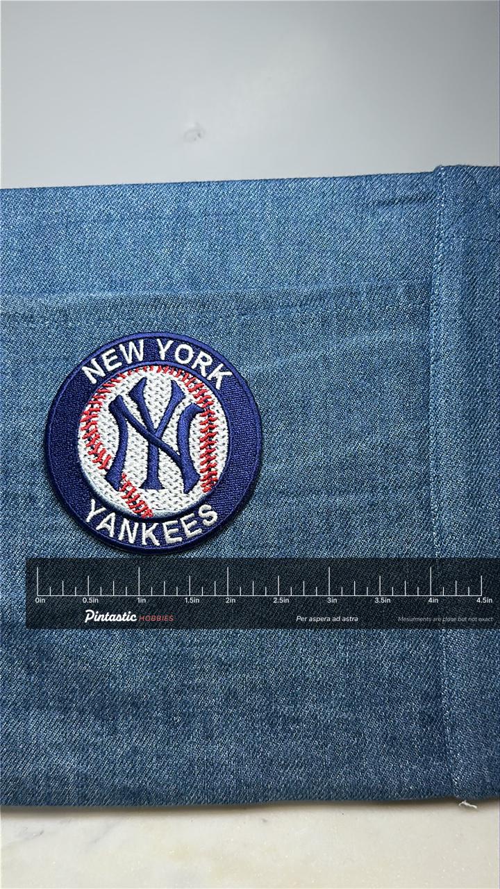 New York Yankees Collectable Patch: Bold Blue & White - Classic Sports Accessory with ruler overlay for size reference