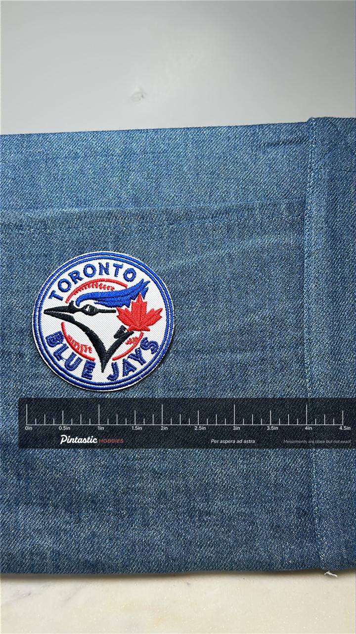 Toronto Blue Jays Collectable Patch: Round Multi-Color - MLB Fan Accessory with ruler overlay for size reference