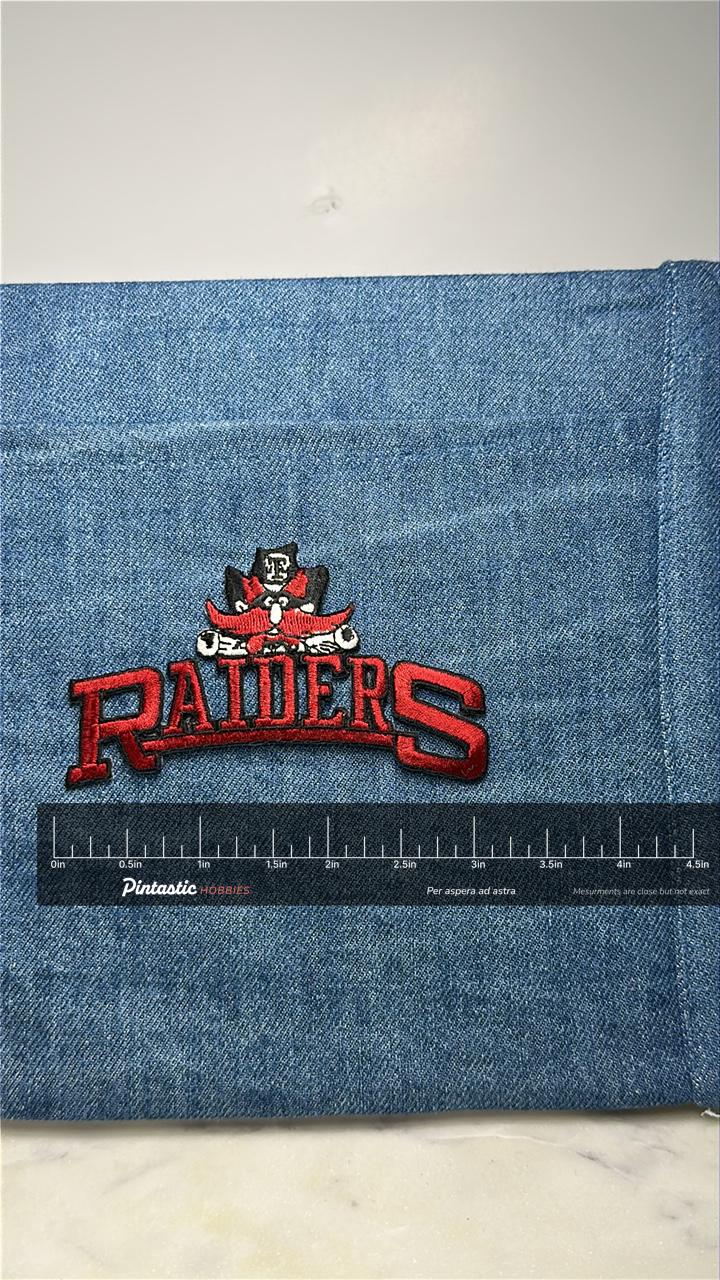 Texas Tech Collectable Patch: Red & Black Graphic - Vintage College Accessory with ruler overlay for size reference