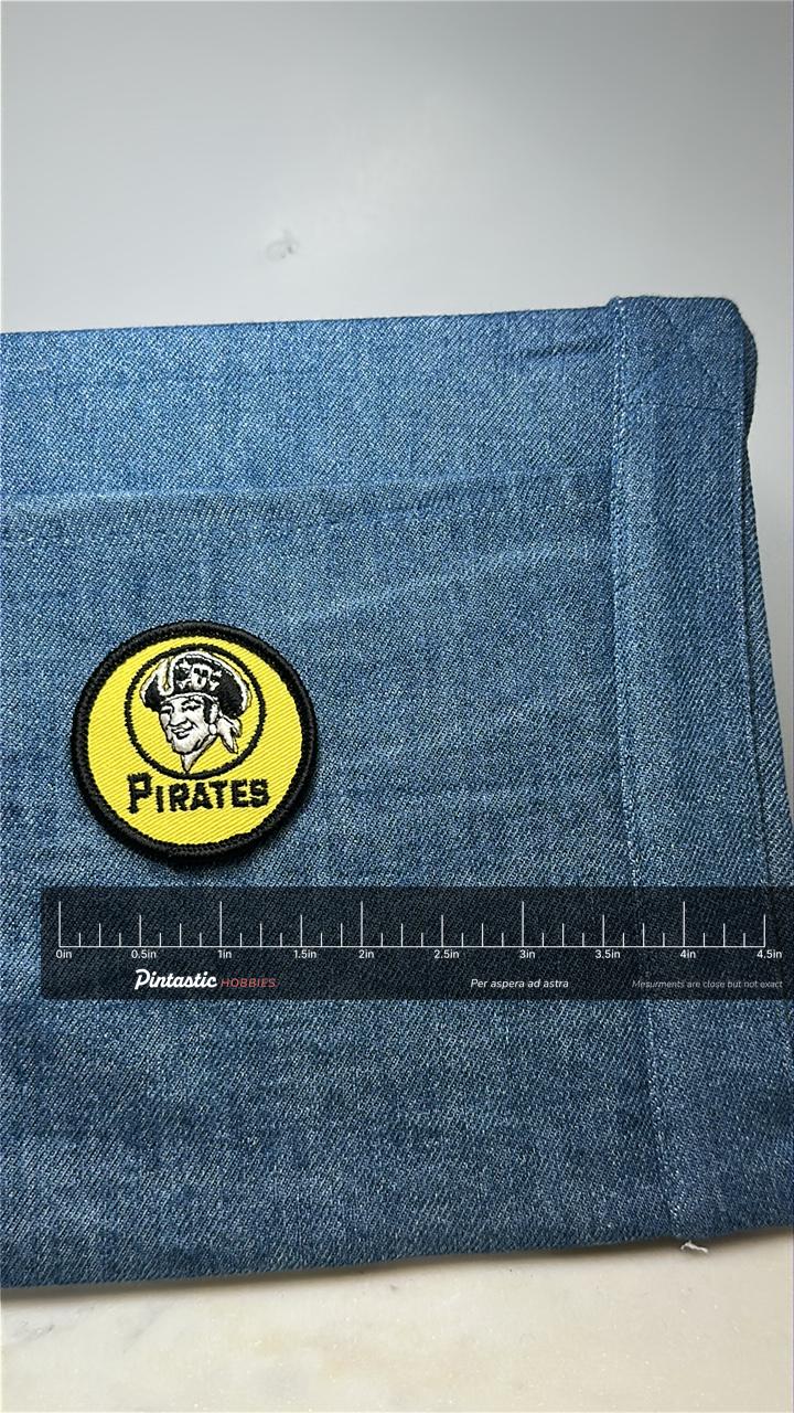 Pirates Collectable Patch: Yellow & Black Circle - Retro Sports Accessory with ruler overlay for size reference