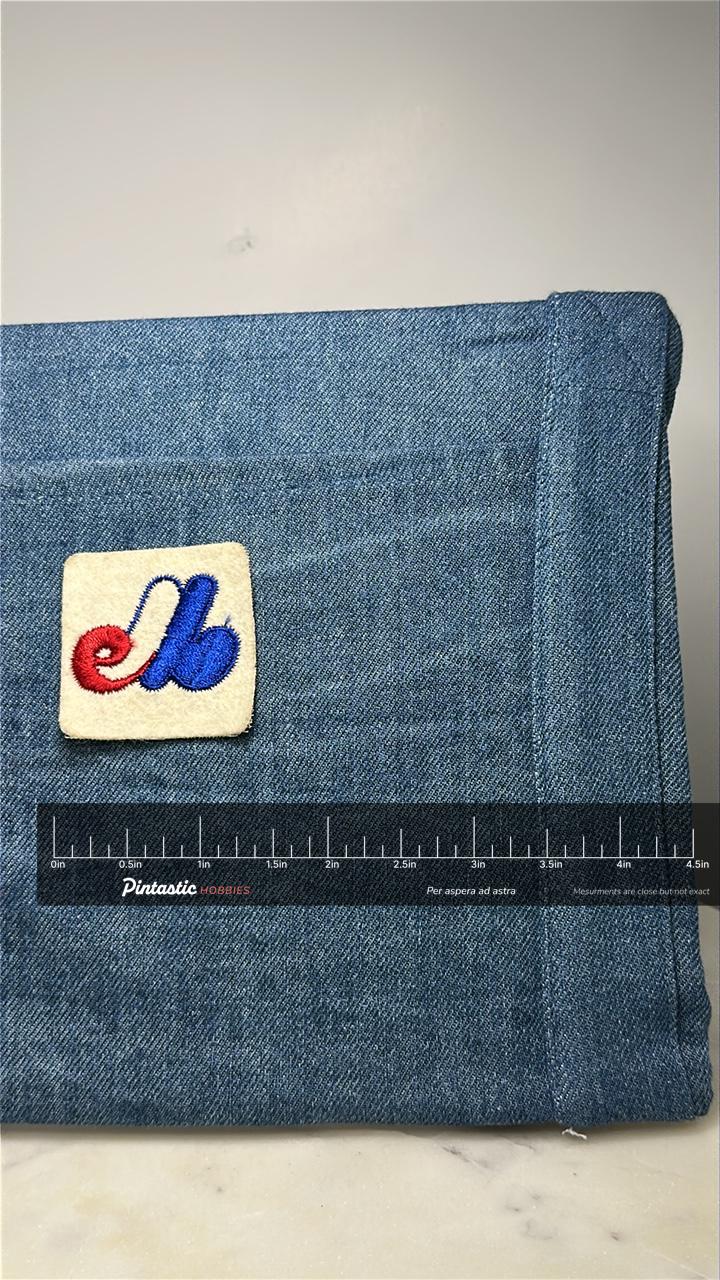 Montreal Expos Collectable Patch: Red White Blue Felt - Retro Sports Accessory with ruler overlay for size reference