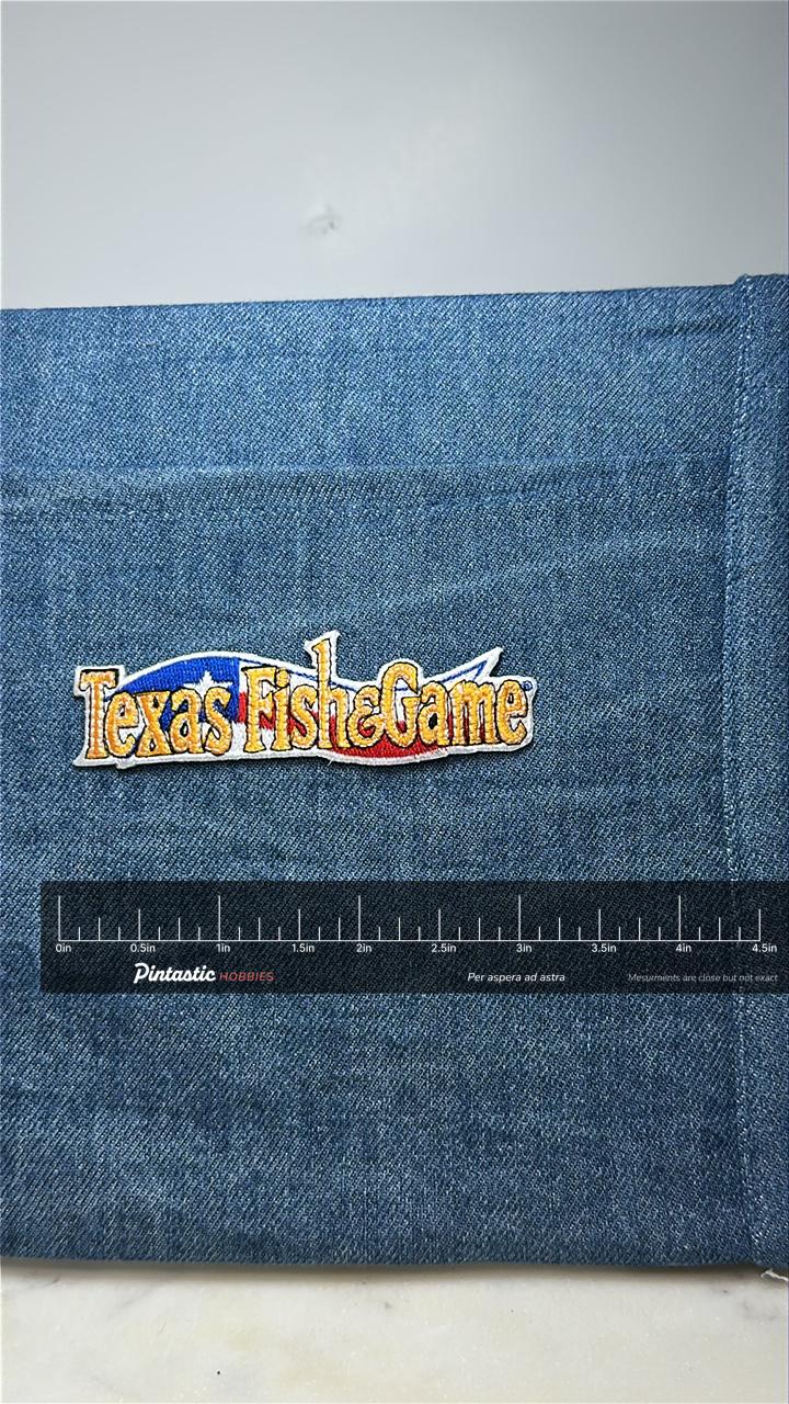 Texas Fish & Game Collectable Patch: Bold Multicolor - Outdoor Sports Accessory with ruler overlay for size reference