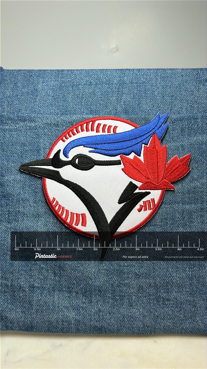 Blue Jay Baseball Collectable Patch: Red White Black - Sports Accessory with ruler overlay for size reference