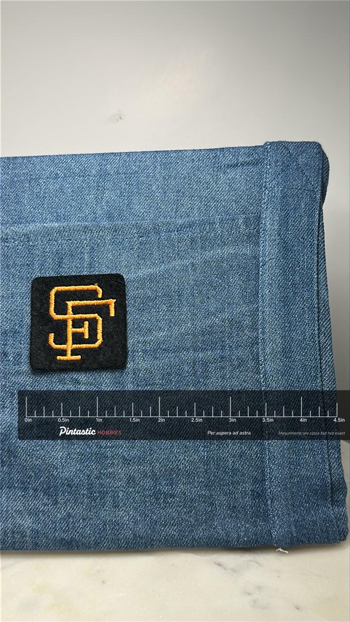SF Giants Collectable Patch: Black & Orange Felt - Baseball Fan Accessory with ruler overlay for size reference