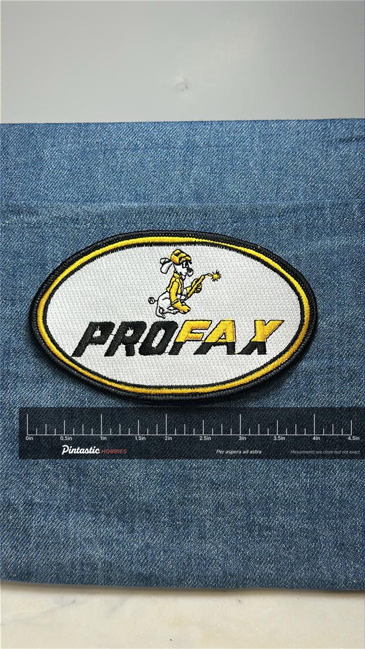 Profax Collectable Patch: Oval Black Yellow White - Industrial Accessory with ruler overlay for size reference