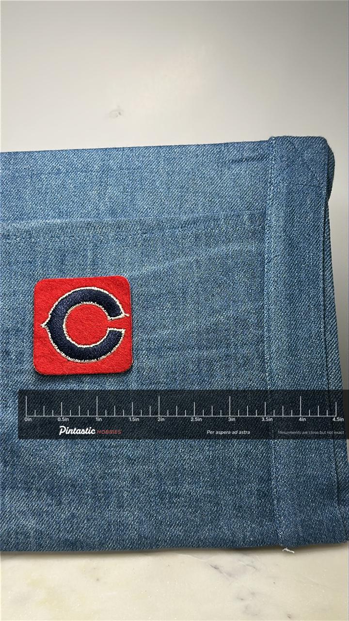 Chicago Cubs Collectable Patch: Red/Blue Felt - Vintage Sports Accessory with ruler overlay for size reference