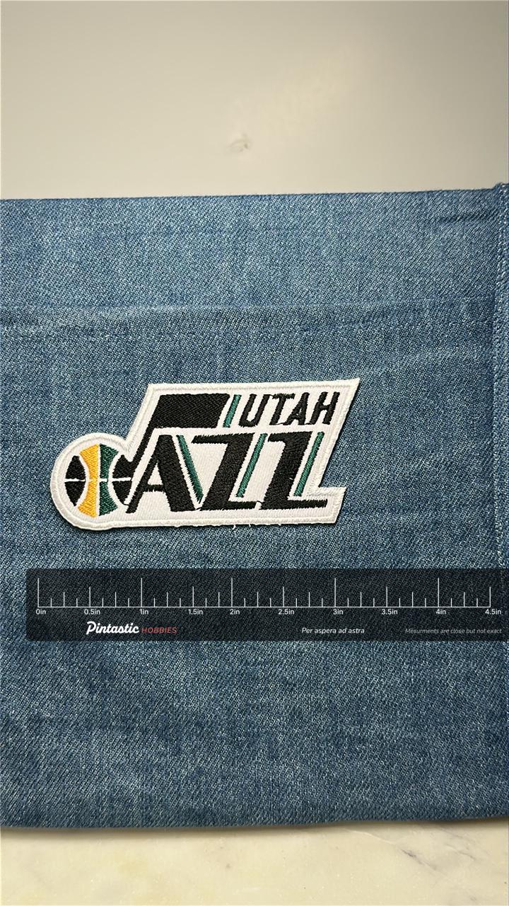 Utah Jazz Collectable Patch: Bold Black & Green - NBA Sports Accessory with ruler overlay for size reference