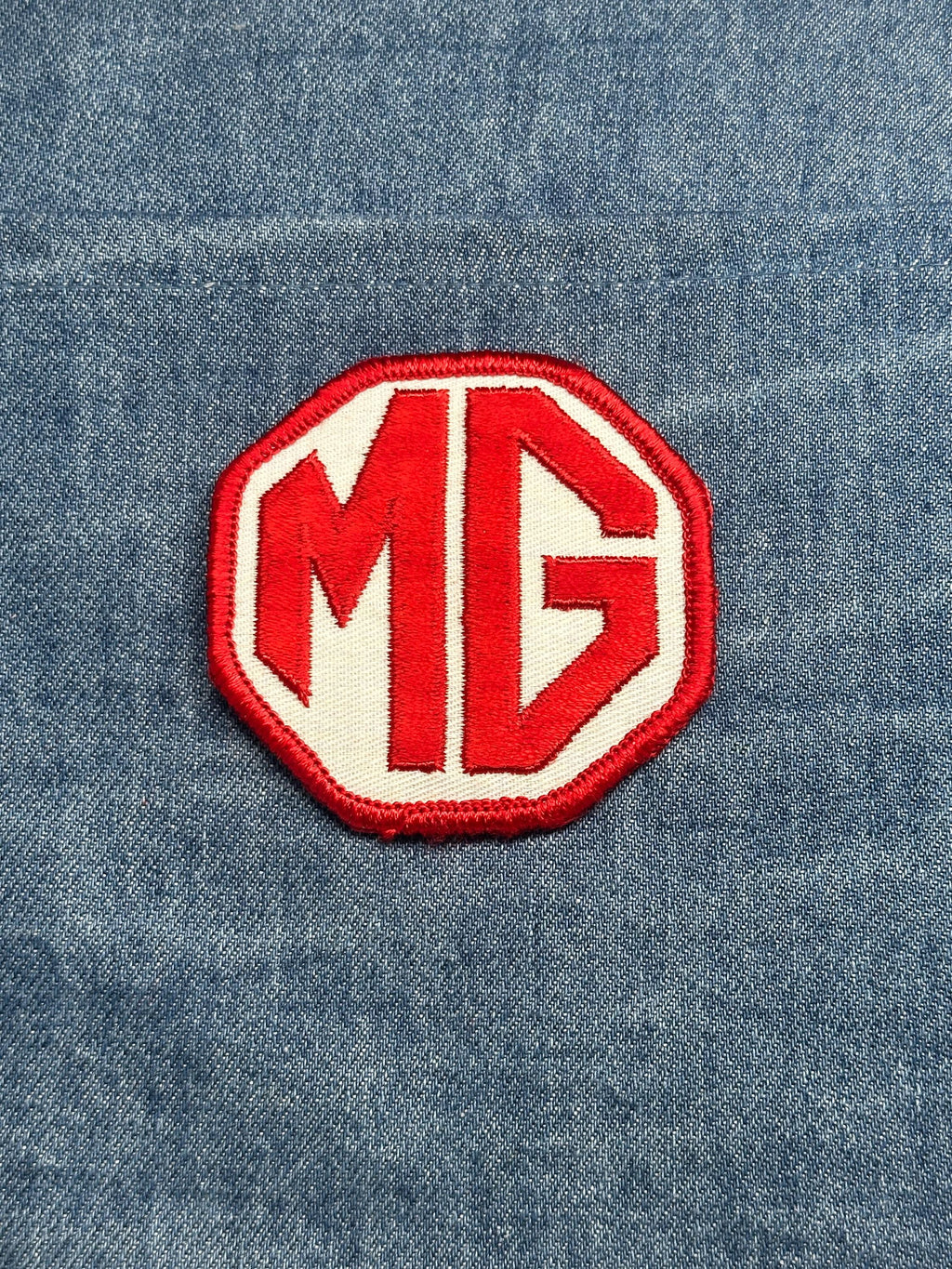 Vintage British Auto MG Logo Collectable Patch Red & White Octagon - Car Accessory