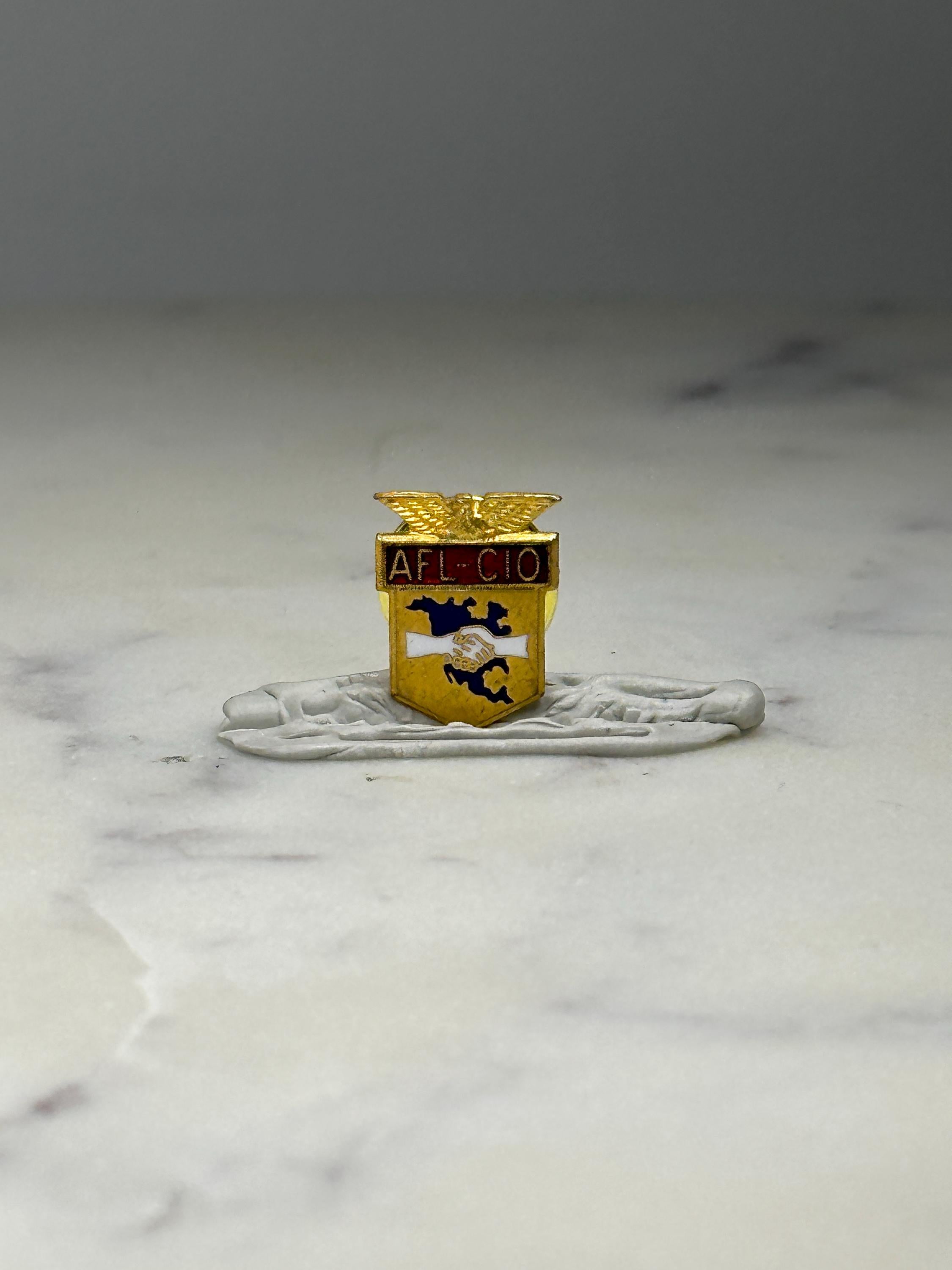 AFL-CIO Labor Union Pin: Gold Tone Enamel - Patriotic Accessory