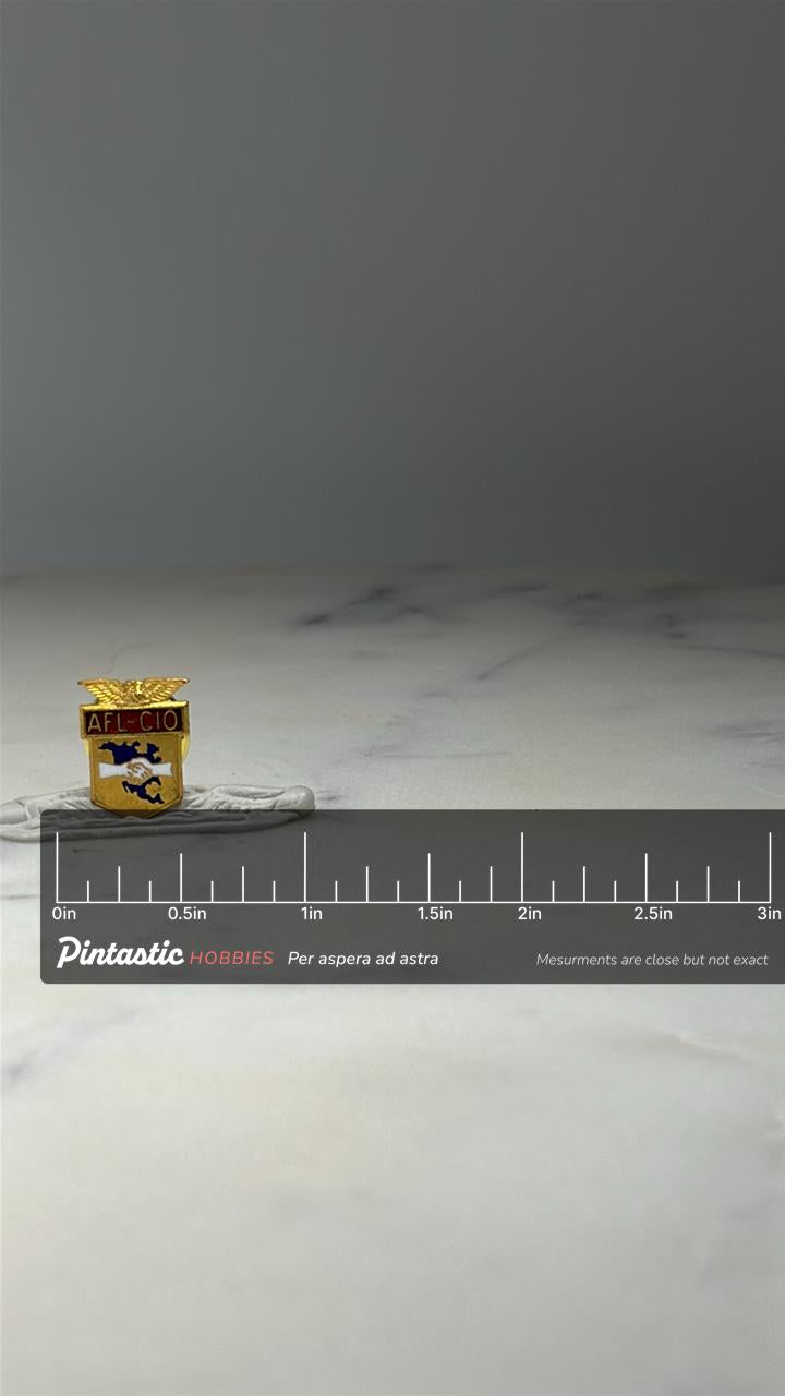 AFL-CIO Labor Union Pin: Gold Tone Enamel - Patriotic Accessory with ruler overlay for size reference