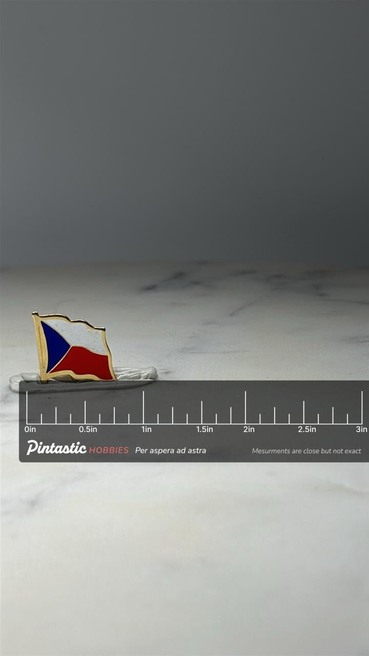 Czech Republic Flag Lapel Pin: Gold Tone Enamel - Patriotic Accessory with ruler overlay for size reference