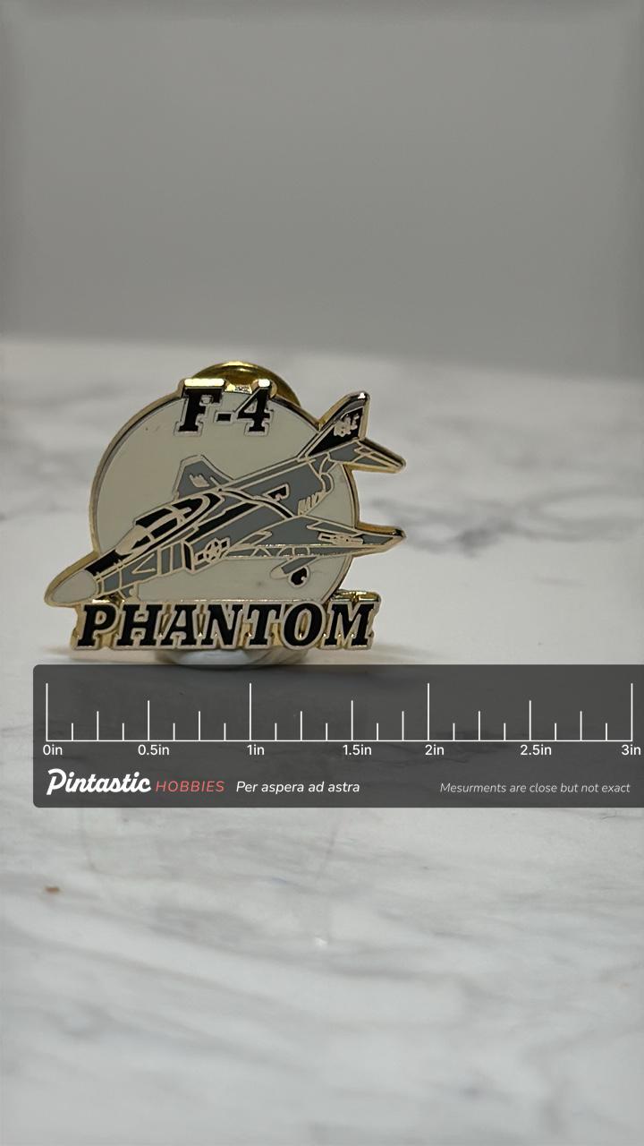 F-4 Phantom Jet Pin: Gold Enamel - Military Aviation Accessory with ruler overlay for size reference