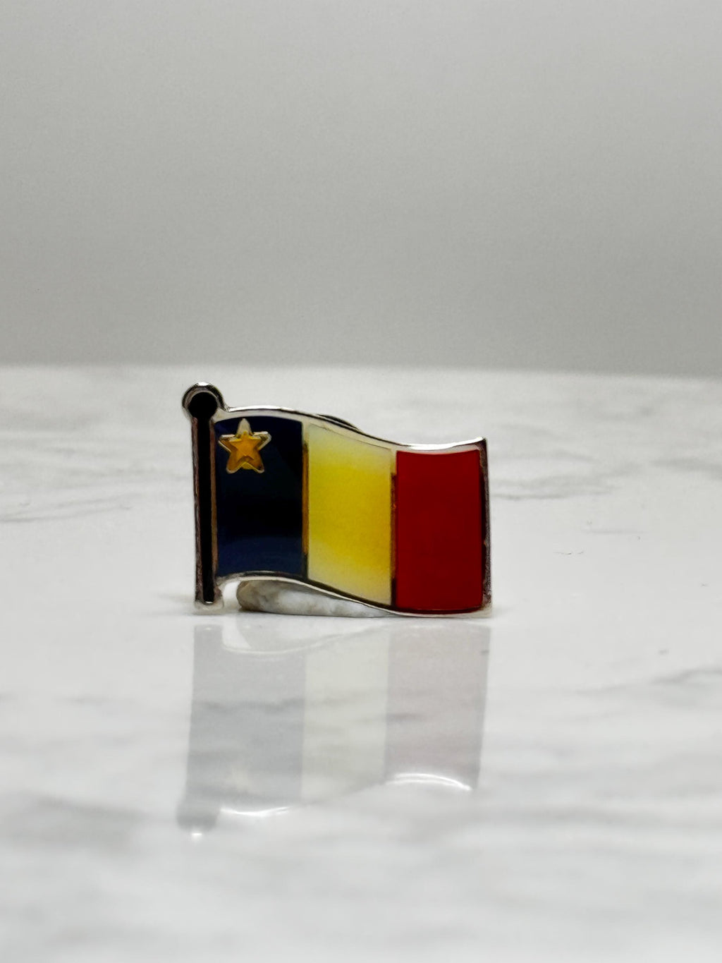 Acadian Flag Lapel Pin: Enamel Red Blue Yellow - Patriotic Accessory