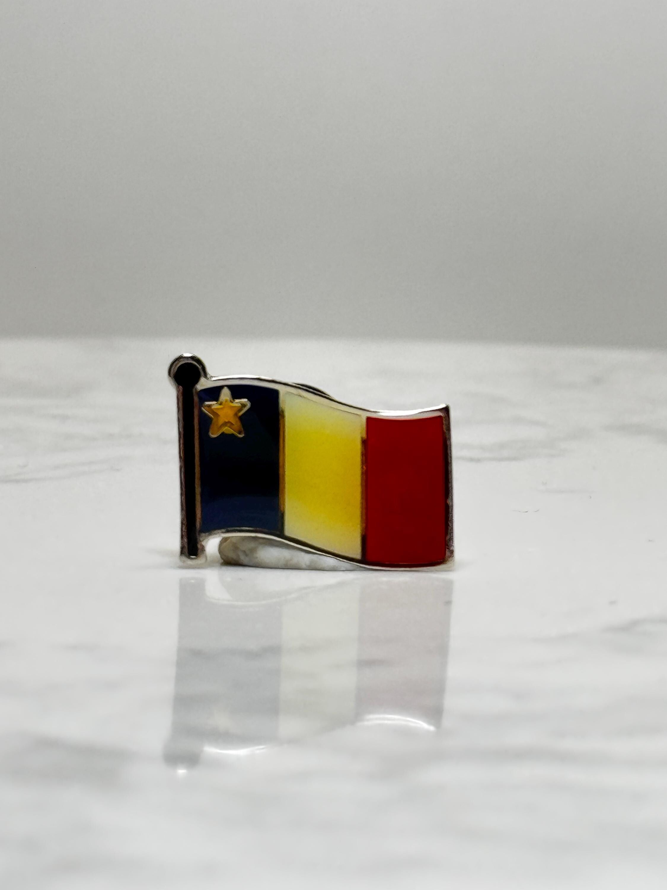 Acadian Flag Lapel Pin: Enamel Red Blue Yellow - Patriotic Accessory