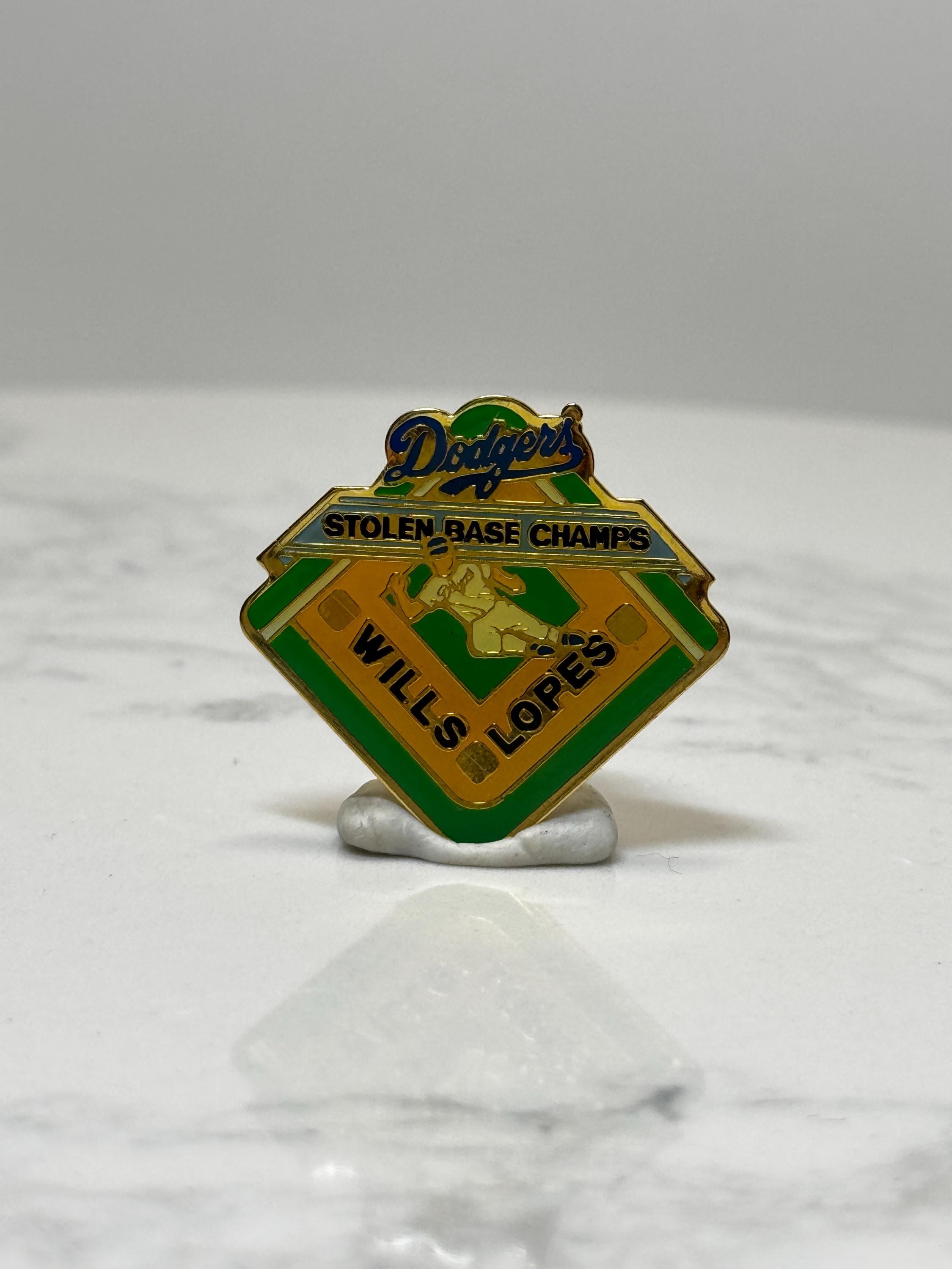 Dodgers Stolen Base Champs Pin: Green Gold Enamel - Vintage Sports Accessory