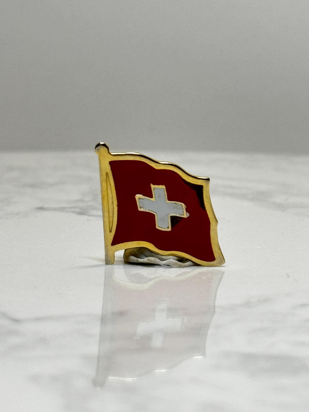 Switzerland Flag Pin: Red & White Enamel Gold Trim - Travel Souvenir Accessory