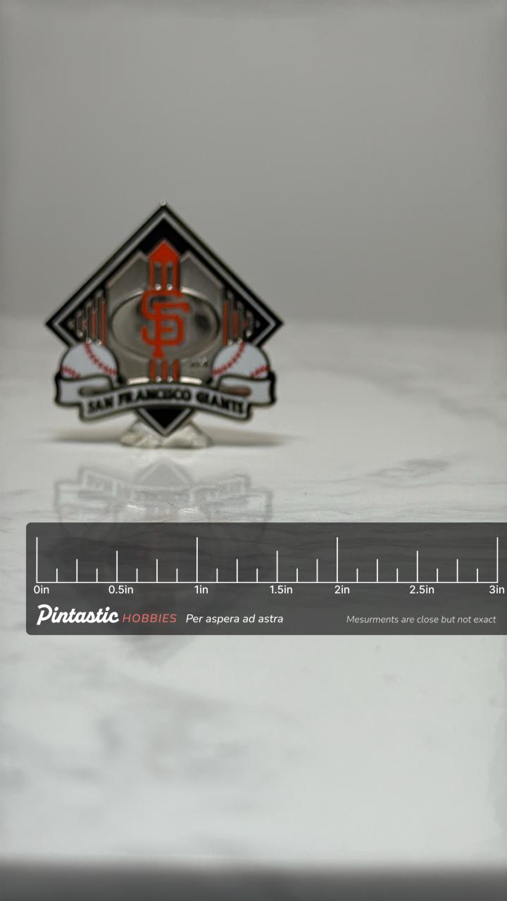 San Francisco Giants Baseball Pin: Silver & Red Enamel - Sports Fan Accessory with ruler overlay for size reference